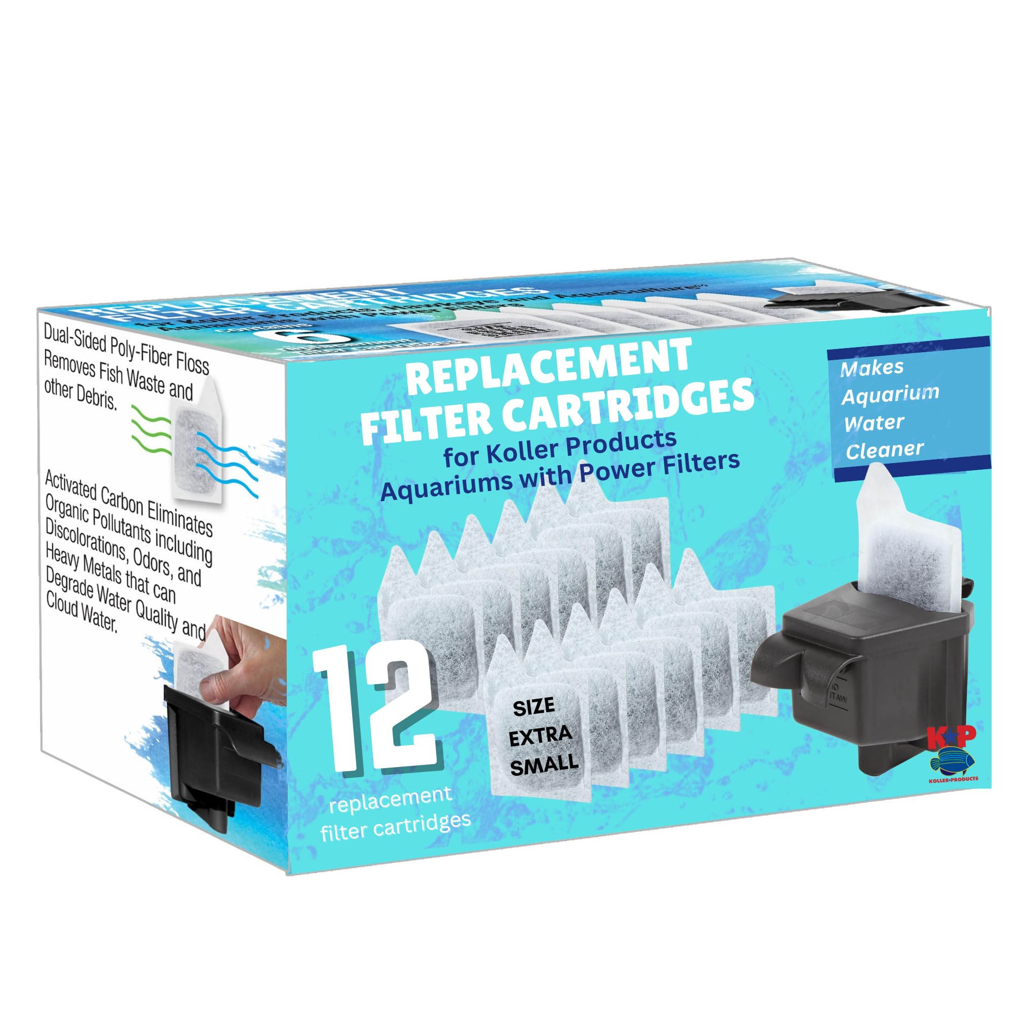 12-Pack XS Filter Cartridges for Aquarium, Replacement Cartridge for Koller Products Fish Tanks