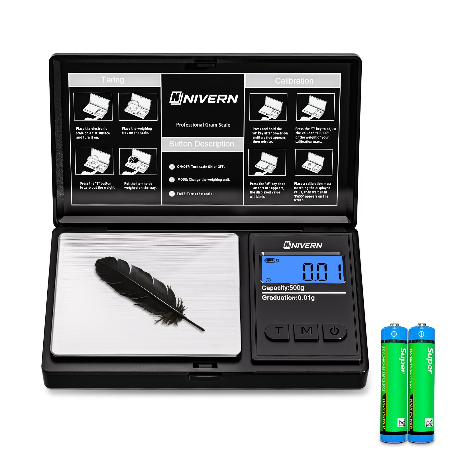 NIVERN Feinwaage 0.01g Digitale Grammwaage mit LCD Display – Hochpräzise Briefwaage für Schmuck, Gold, Kaffee, Hefe & Kräuter – Mini Taschenwaage für Juweliere und Cafés