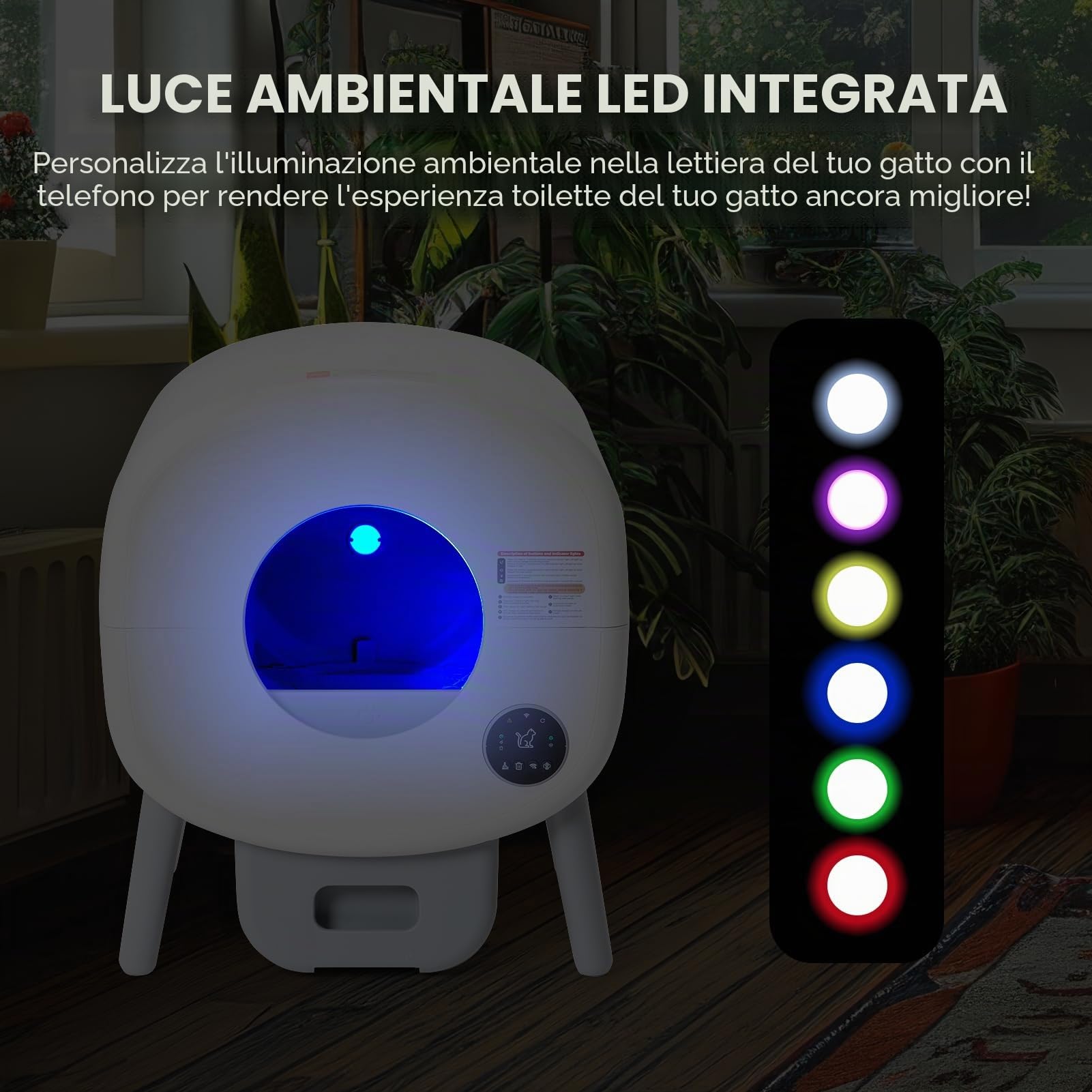 Fsitego Lettiera autopulente: lettiera automatica extra large autopulente per più gatti, inodore, controllata da app, smaltimento dei rifiuti di luce ambientale