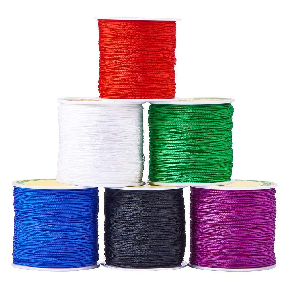 PH PandaHall 600 Yards 0.8mm Nylon Beading String Bracelet String Chinese Knotting Cord Kumihimo Macrame Cord Braided Lift Shade Cord Trim for Macrame Friendship Bracelets Christmas Ornament 6 Color