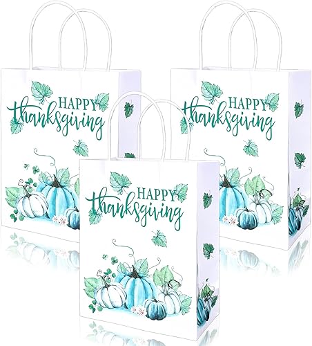 Whaline 12 bolsas de regalo de otoño con asas, bolsas de papel de Feliz Acción de Gracias, calabazas azules, hojas de arce, bolsas de dulces, bolsas disponible en Yaxa Peru