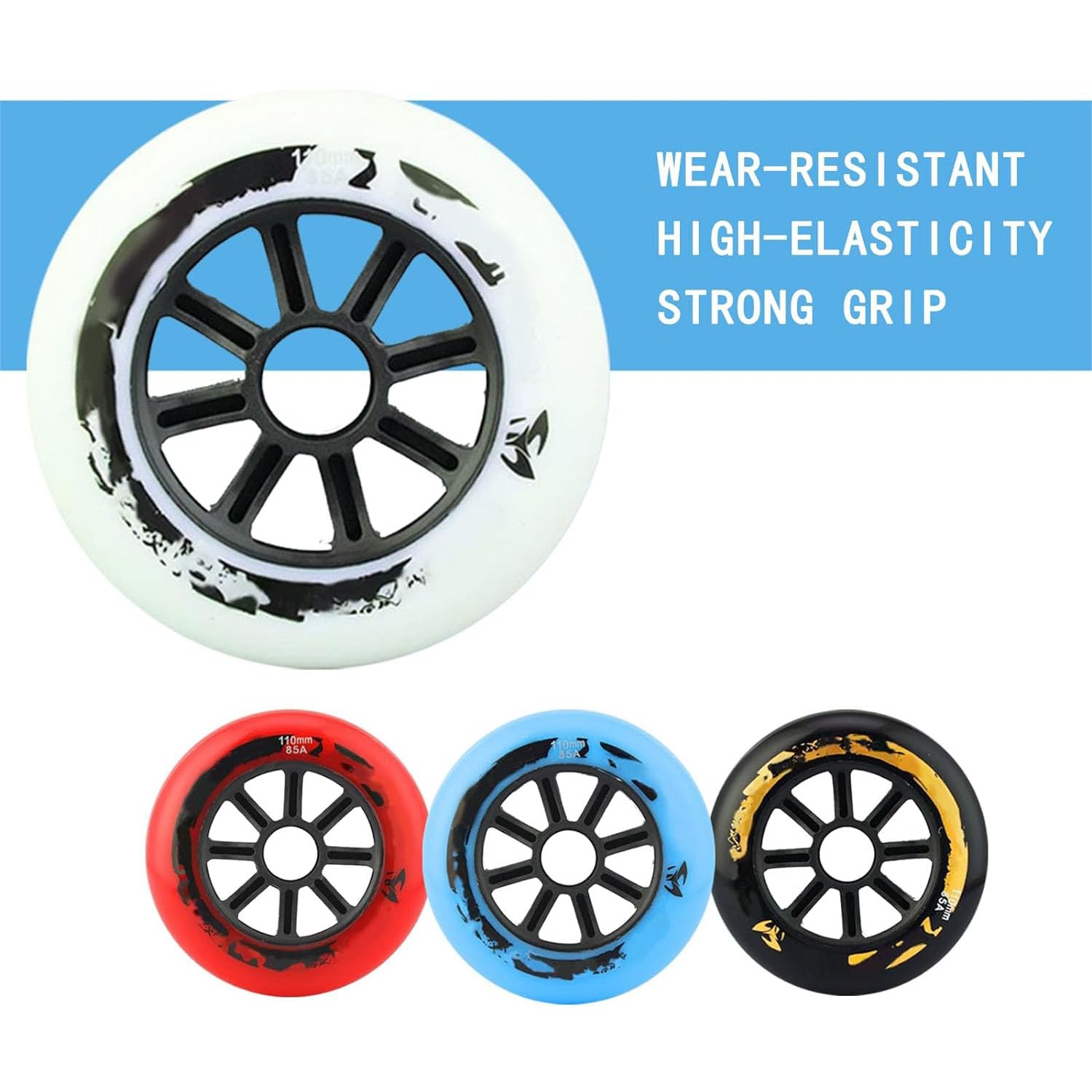 Roues de Rechange pour Patins à Roues alignées 90 mm/100 mm/110 mm, dureté 85A, Roues en PU sans roulements, Lot de 8, Bleu, 90 mm