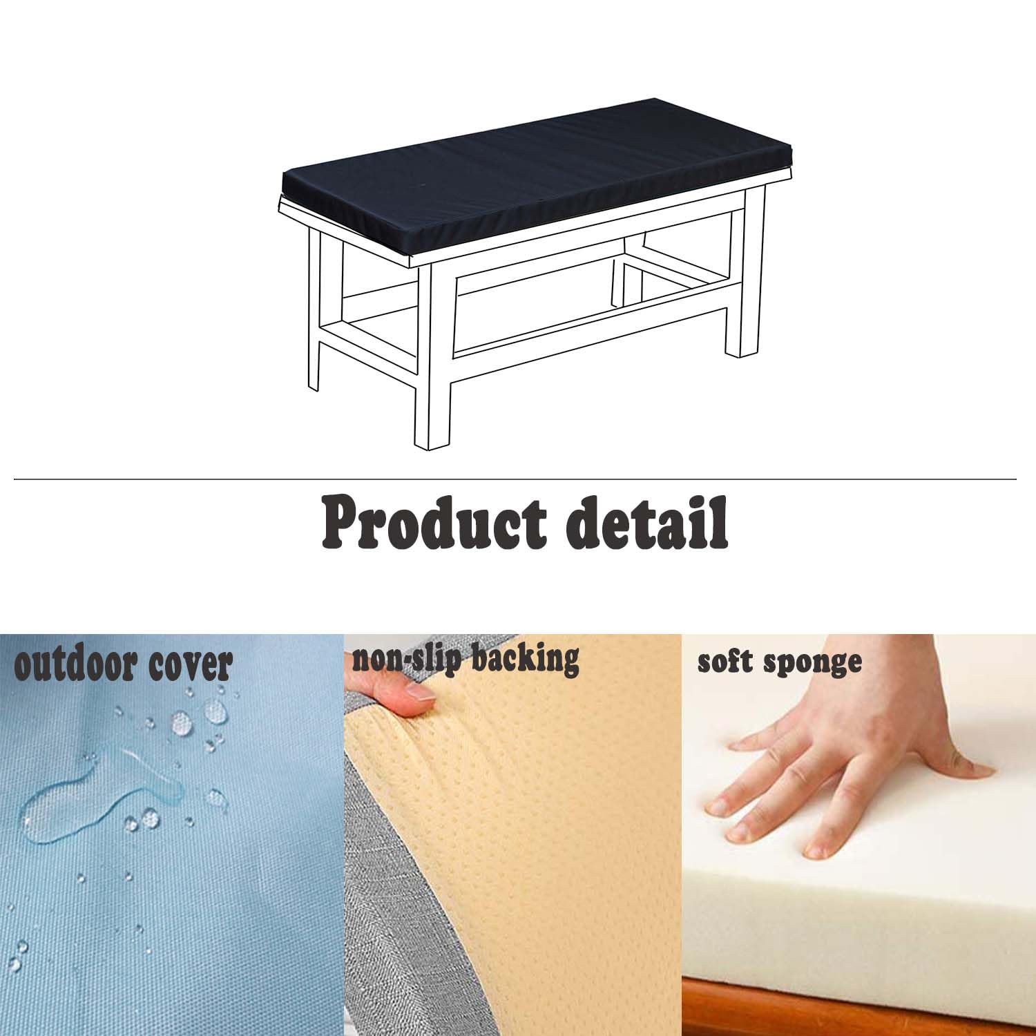 JABGF Outdoor Indoor Bench Cushion for Garden Patio, Soft Waterproof Furniture Seat Pad Non-Slip Removable Chair Seat Pad, Personalized Replacement Cushion (39x11x1.2inch,Red)