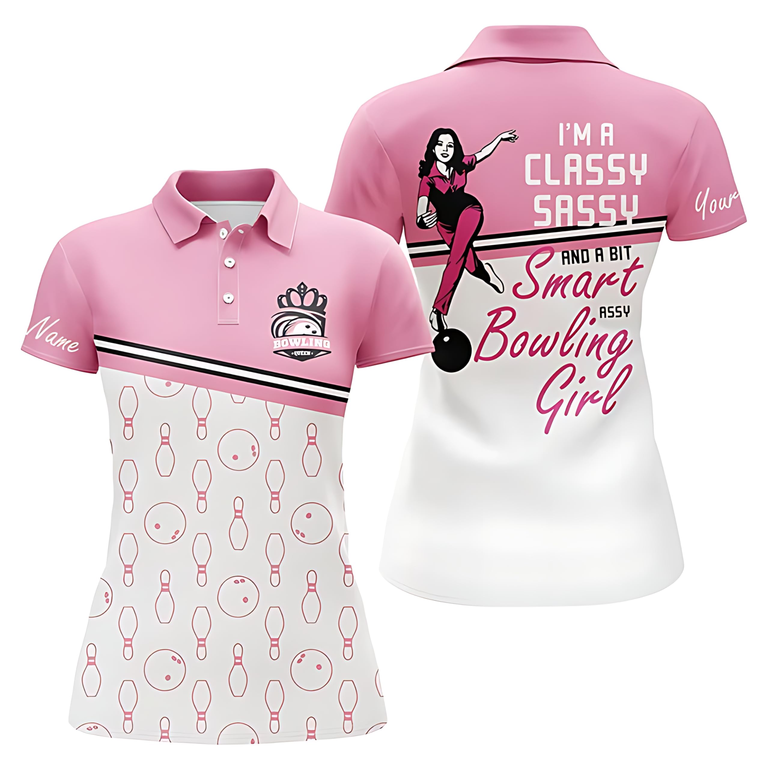 Personalized Bowling Shirt for Women in Pink - I'm a Stylish, Sassy and a Bit Smart Bowling Lady (Q5562)