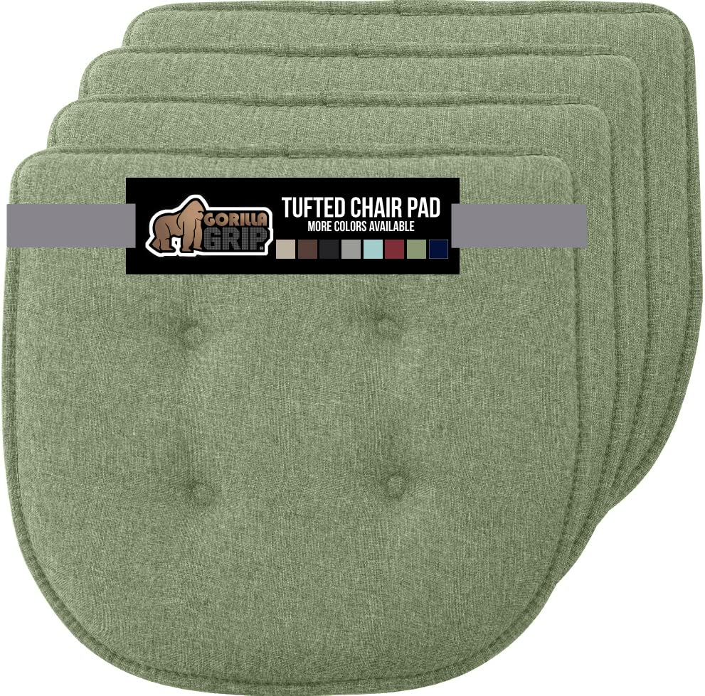 Gorilla Grip Tufted Memory Foam Chair Cushions, Set of 4, Comfortable Seat Cover Cushion, Thick Durable and Washable Slip Resistant Pads for Dining Room Chairs, Office Desk, Kitchen Table, 16x17 Sage