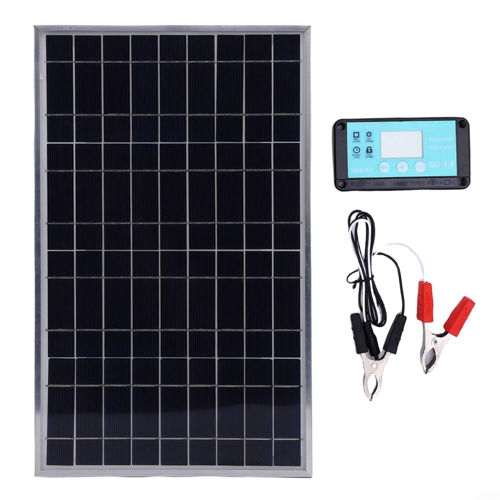 Pannello solare 100 W con regolatore di carica, fotovoltaico resistente alle intemperie con telaio in alluminio, 12 V, 24 V, impianto solare per camper ed esterni