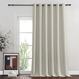 NICETOWN Sliding Door Curtain 108 inches Long, Grommet Privacy Room Darkening Window Treatment Sound Reducing Room Divider for Bedroom, 1 Panel, Natural, W80 x L108