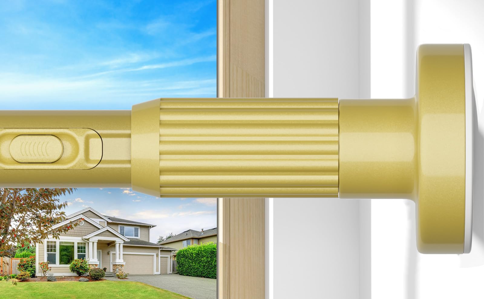 AIZESI Gardinenstange ohne Bohren 150-322CM, Gold Ø32mm – Teleskopstange zum Klemmen, Ausziehbare Klemmstange – Ideal für Gardinen, Trennwand und Balkon & Duschvorhang