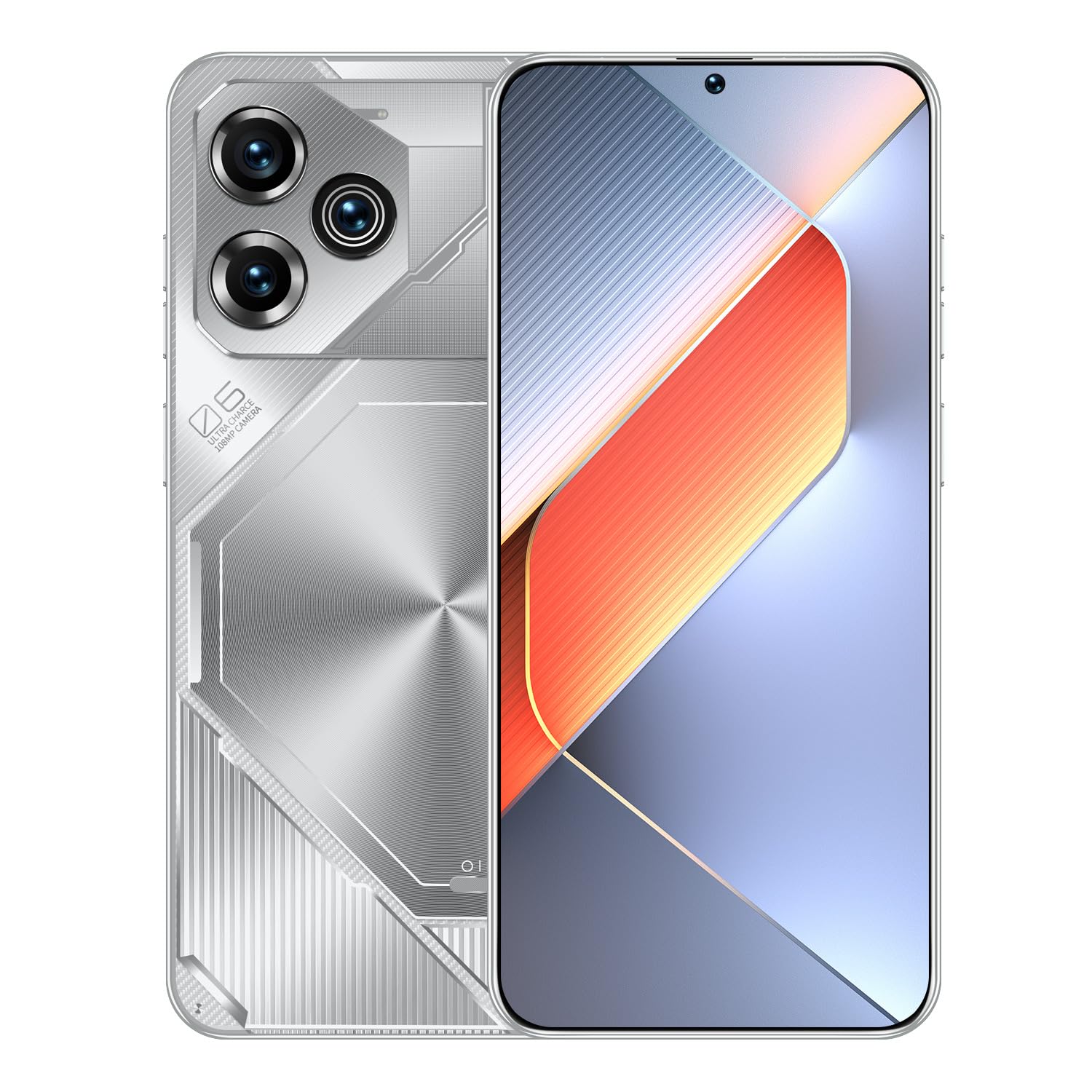 Pova6 pro Unlocked Android Phone Smartphone 10-core 8GB+256GB Cell Phone 48MP+108MP Camera Pixels 6800mAh Battery for Extended Standby 6.82-inch HD Screen Mobile Phone 5G Dual SIM Card (silvery)