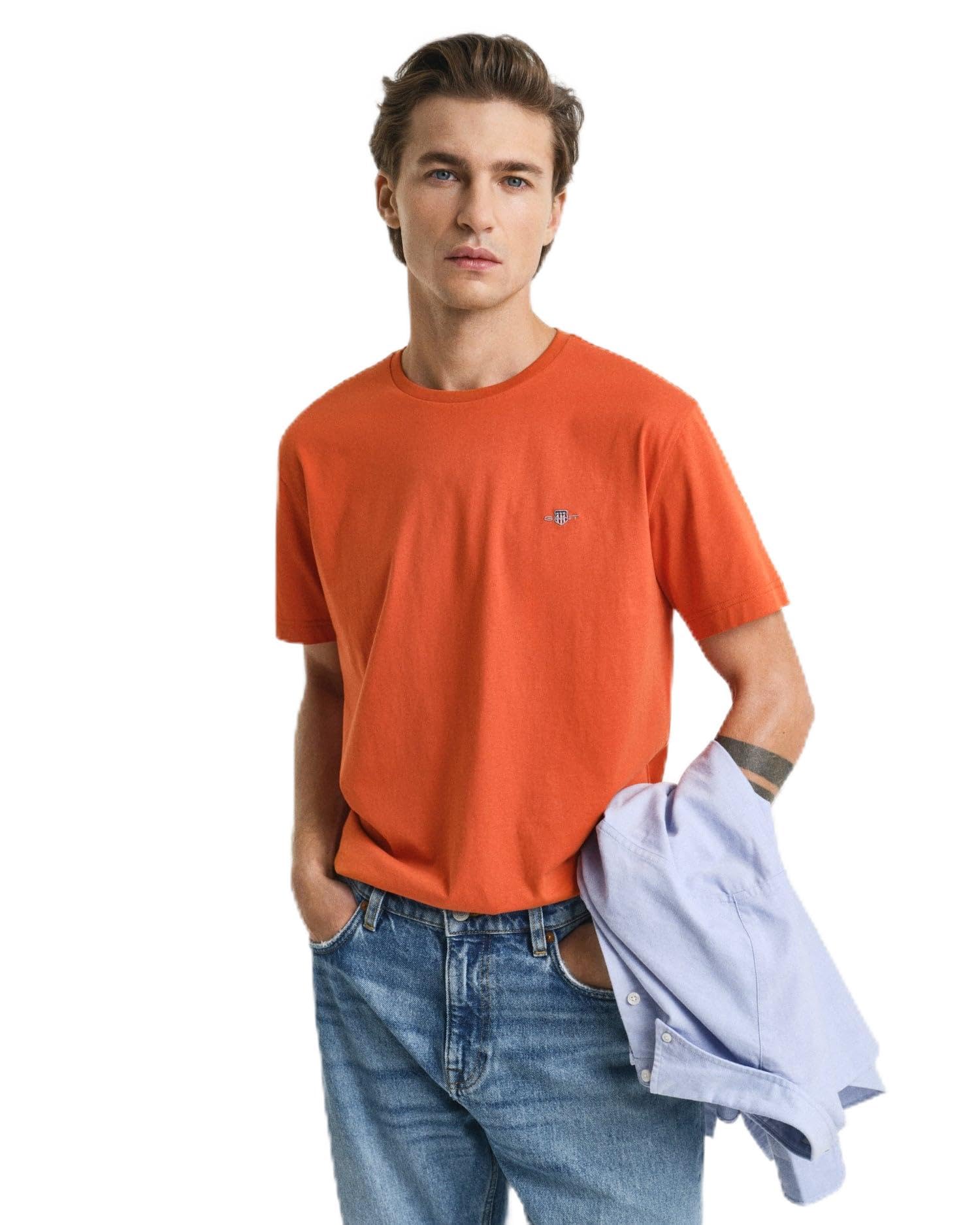GANT Men's Reg Shield SS T-Shirt, Deep Orange, L