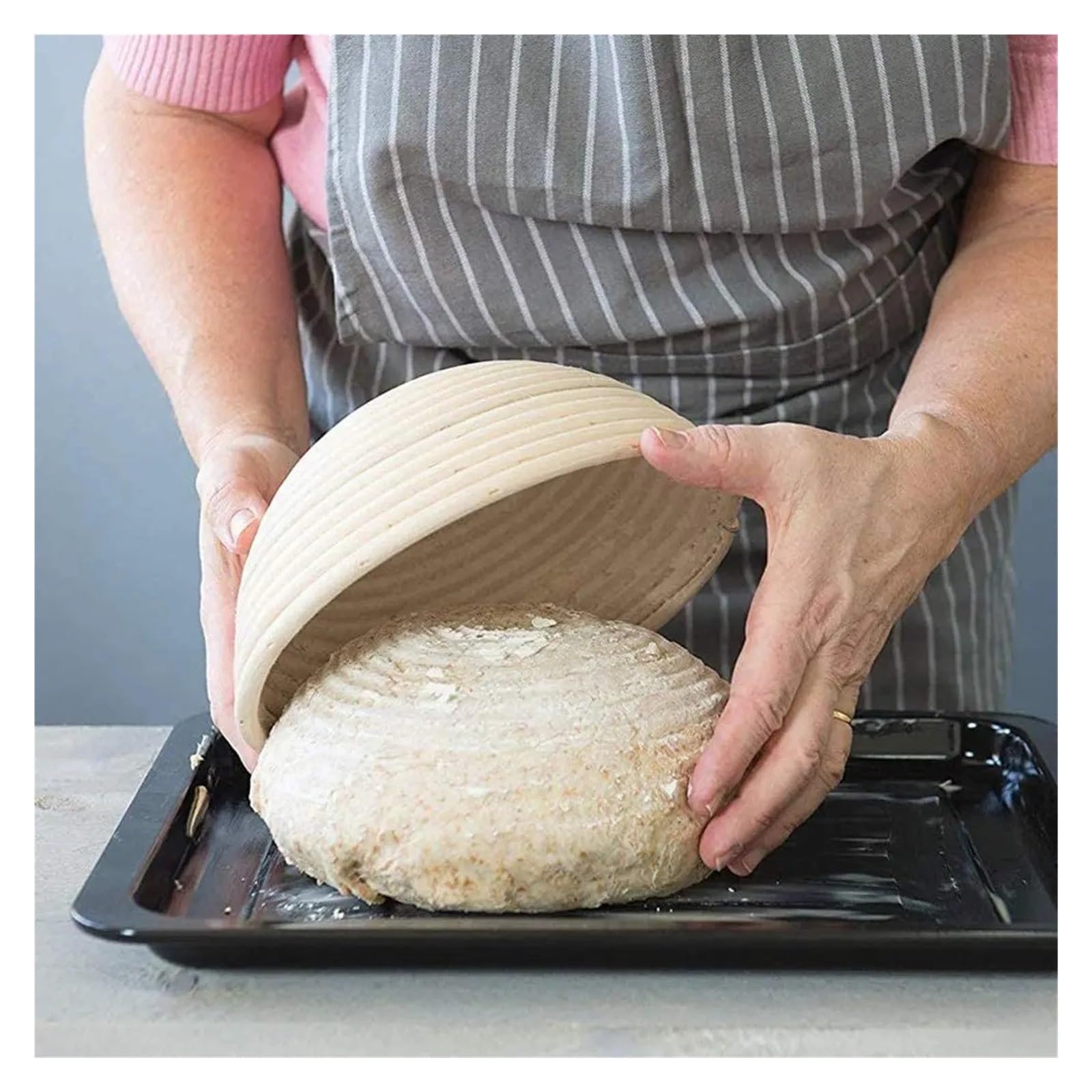 Cesta de ratán for fermentación pan, tazón for hornear masa madre(Round 23X8.5)