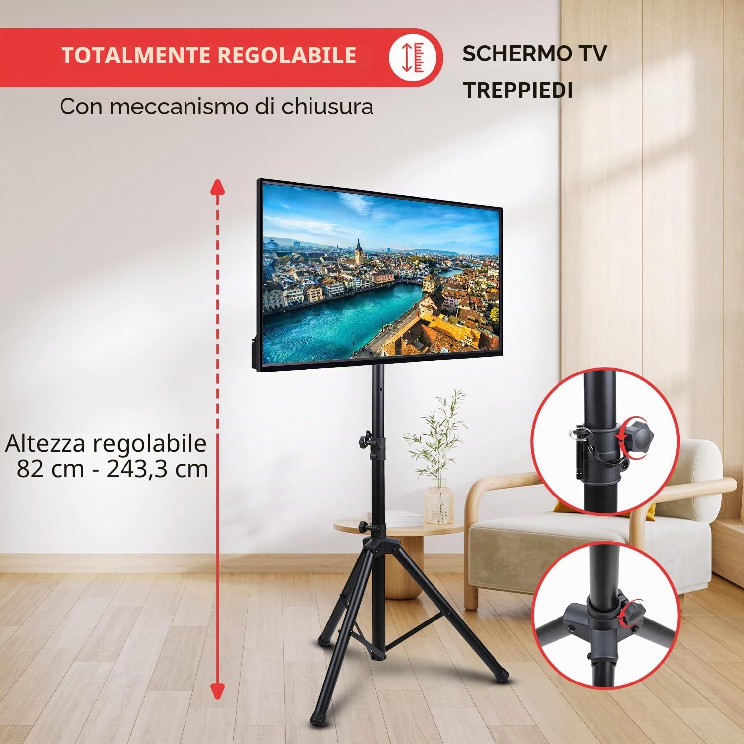 Pyle Premium LCD Flat Panel TV Tripod, Supporto TV Portatile, Supporto Pieghevole, Adatto per TV LCD LED Flat Screen Fino a 32", Altezza Regolabile, Capacità di Peso di 10 kg, VESA 200x200, 220x220