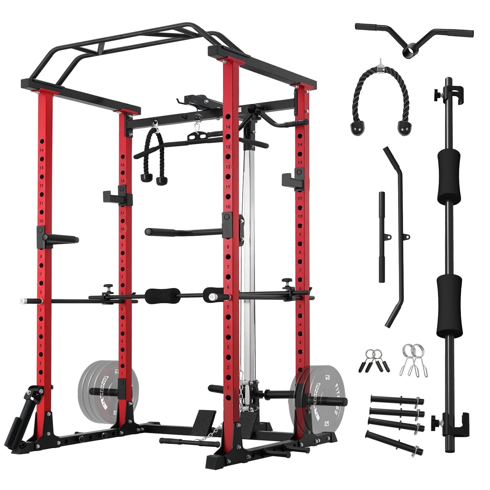 Power Cage, 1200 lbs Power Rack with LAT Pulldown, Multi-Function Squat Cage, Weight Cage with Pulley System, Squat Rack for Home Gym