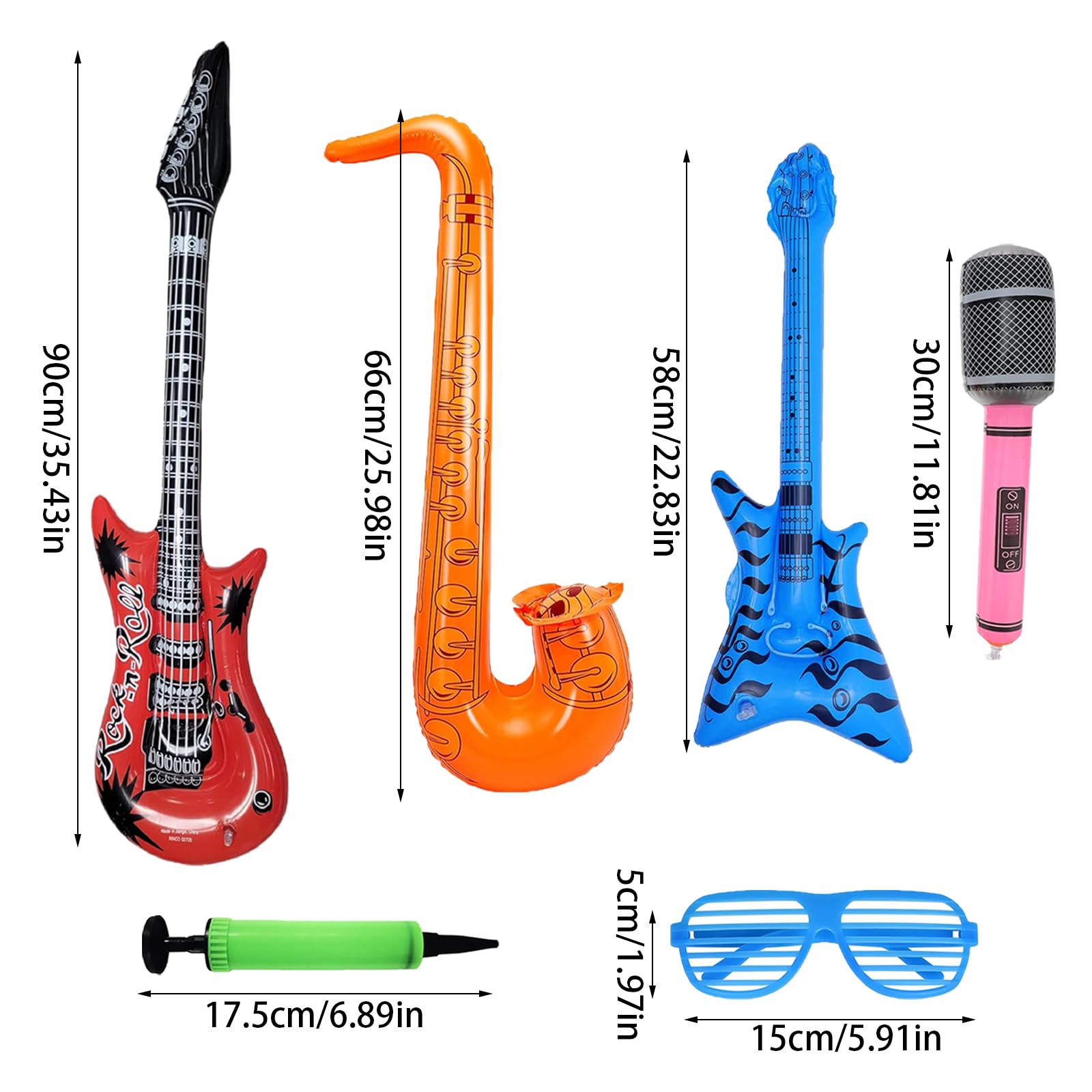 Strumenti Gonfiabili Musicali set di 9 Giocattoli Gonfiabili Rock Star Chitarra Giocattolo 90 cm Chitarra Elettrica Gonfiabile Adatto per Feste a Tema Palloncini, Feste di Compleanno ecc.