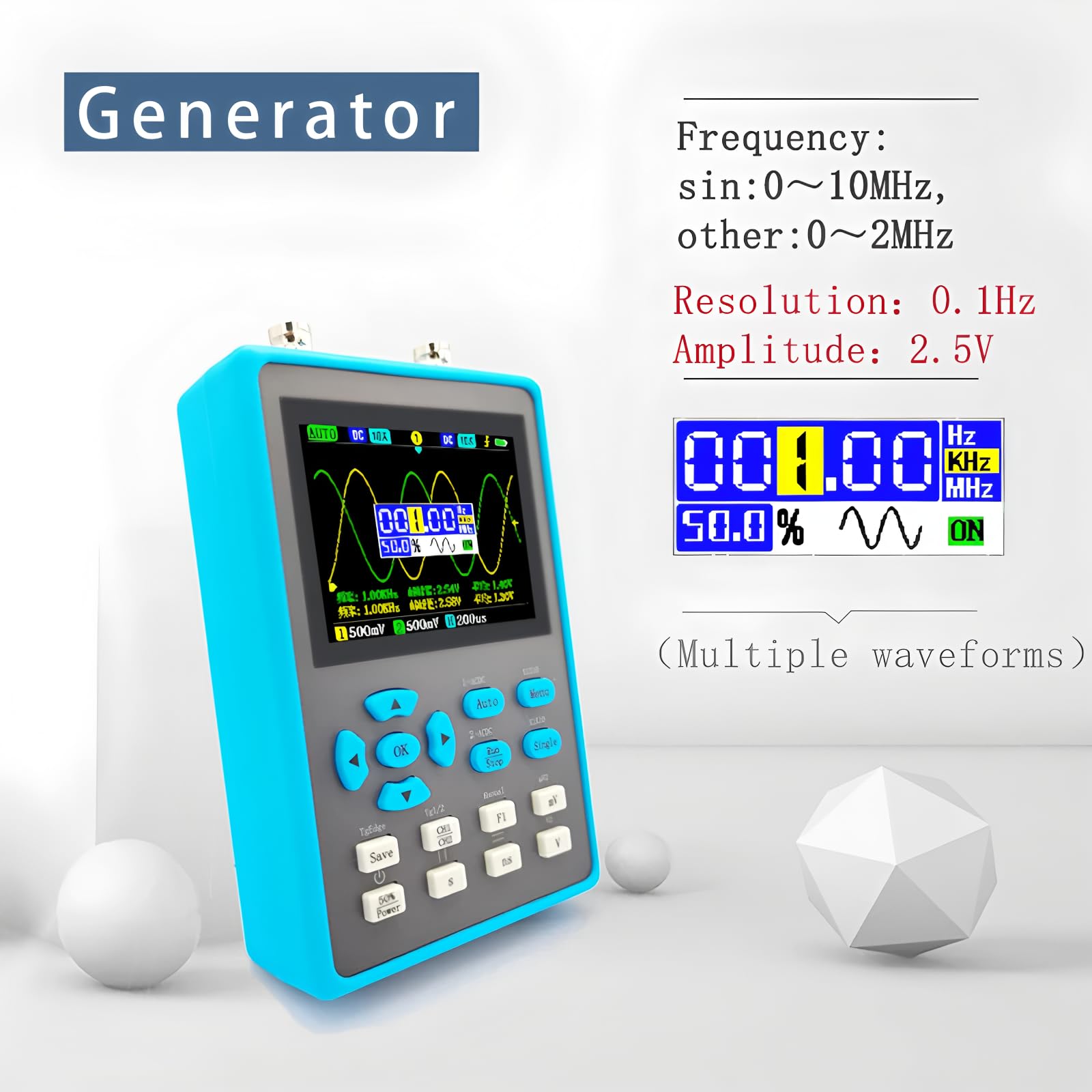 Oscilloscopio digitale portatile ZEEWEII DSO2512G da 2,8 pollici, larghezza di banda 120MHz, oscilloscopio a due canali, generatore di segnali Xymode (DSO2512G)