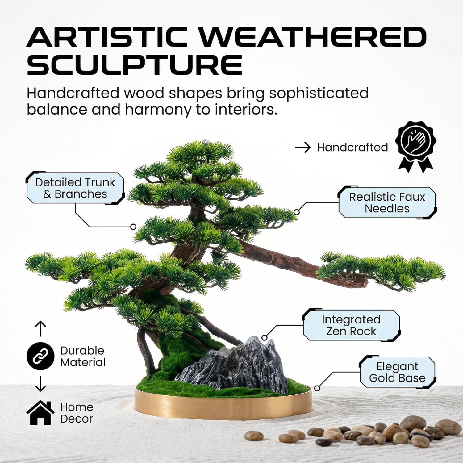 Grande Bonsai Artificiale con Radici in Vero Legno - Pianta Decorativa di Pino Finto per La Casa E Lufficio, Perfetta per Il Soggiorno E La Scrivania. E 23.6in(60cm)