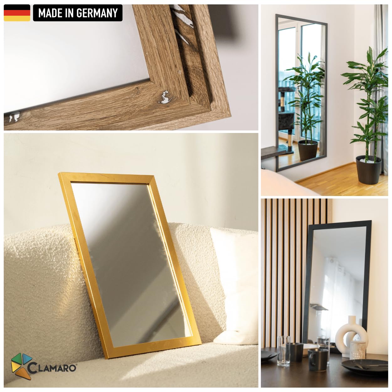 CLAMARO Oslo Barockspiegel, antik, Fichte Massivholz, Bronze, 50 x 70 cm | Handgefertigt in Deutschland, Echtglas, HDF-Rückwand, Metallaufhänger, Hoch- und Querformat, für Flur, Bad, Garderobe