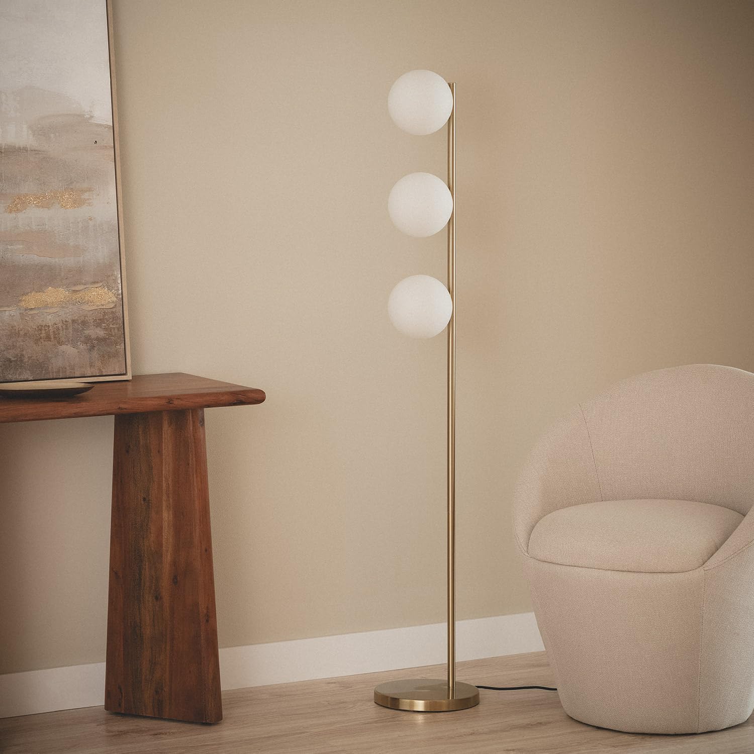 LEDKIA LIGHTING Lámpara de Pie Metal y Cristal Moonlight Brass 3 Focos Dorado E27
