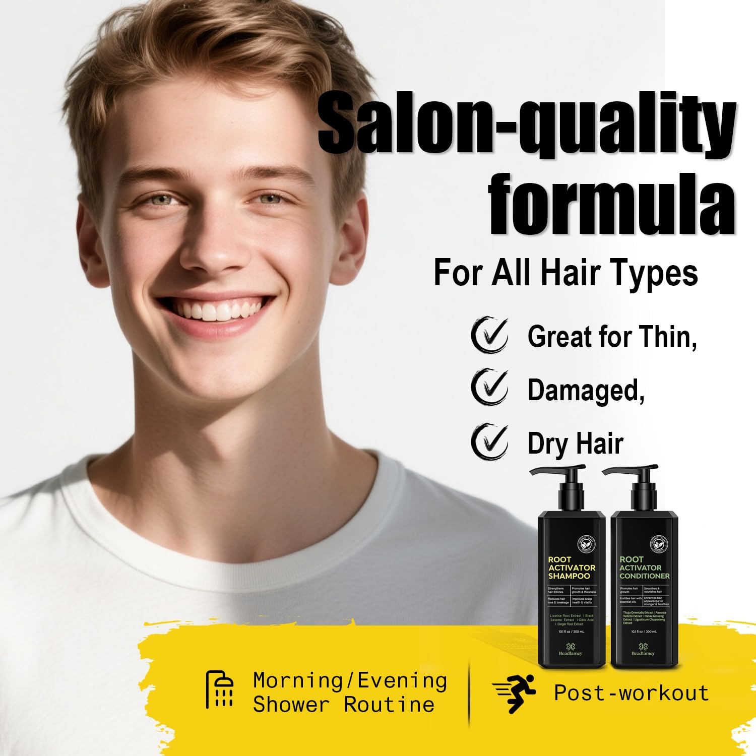 Root Activator Shampoo and Conditioner Set for Men, 10.1 fl oz Pack of 2