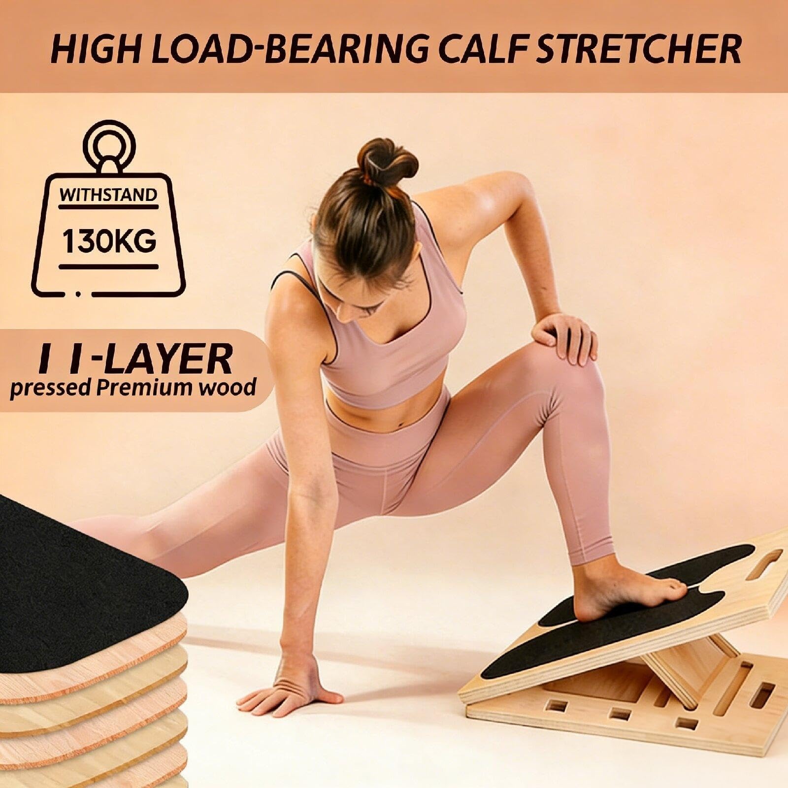 Planche d'équilibre en bois - Étirement du mollet réglable - Planche d'équilibre pour la physiothérapie, les squats, l'étirement musculaire, le yoga, l'entraînement, l'entraînement à la maison