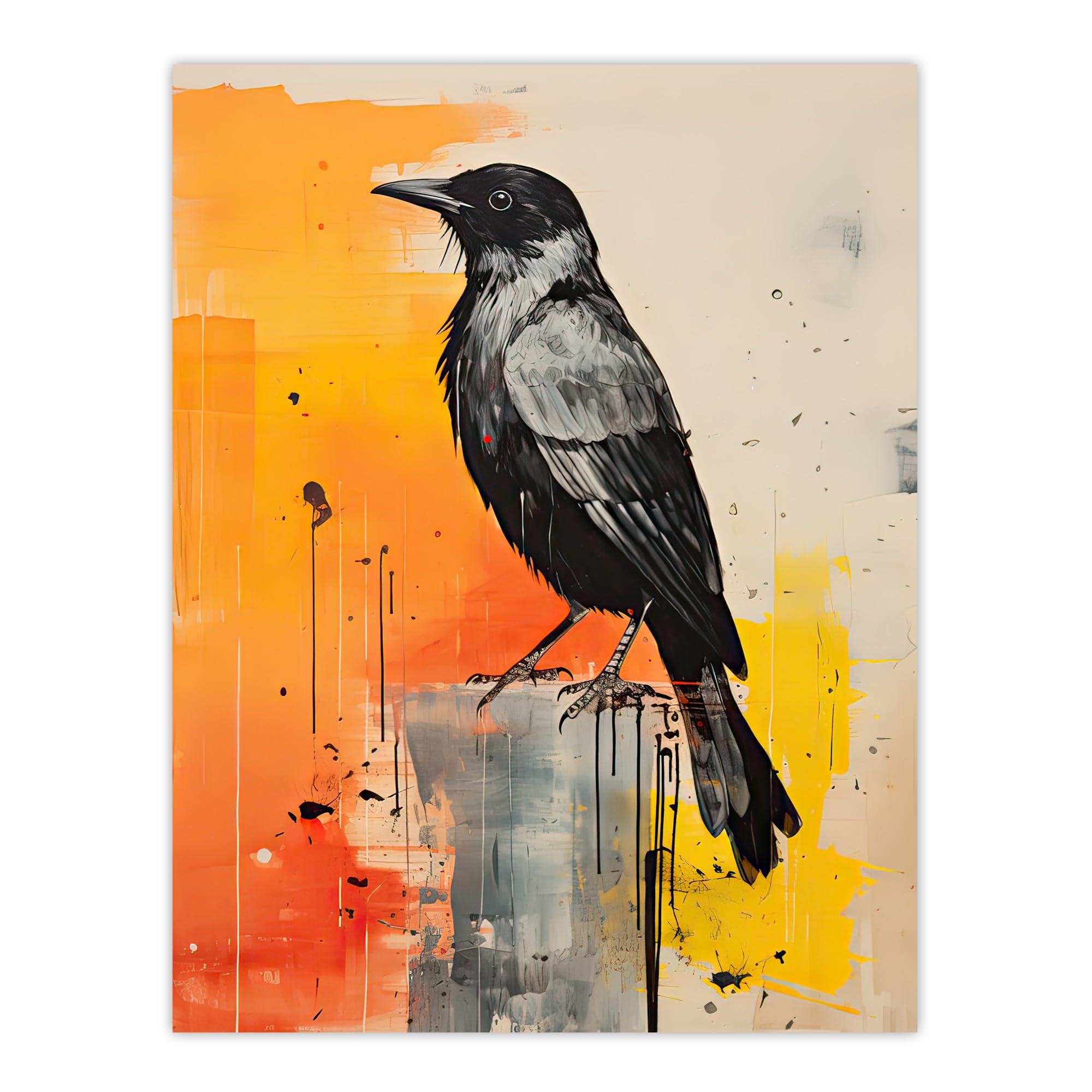 Artery8 - Poster Picture - Crow Bird Portrait - Grey & Orange - W18" x H24"