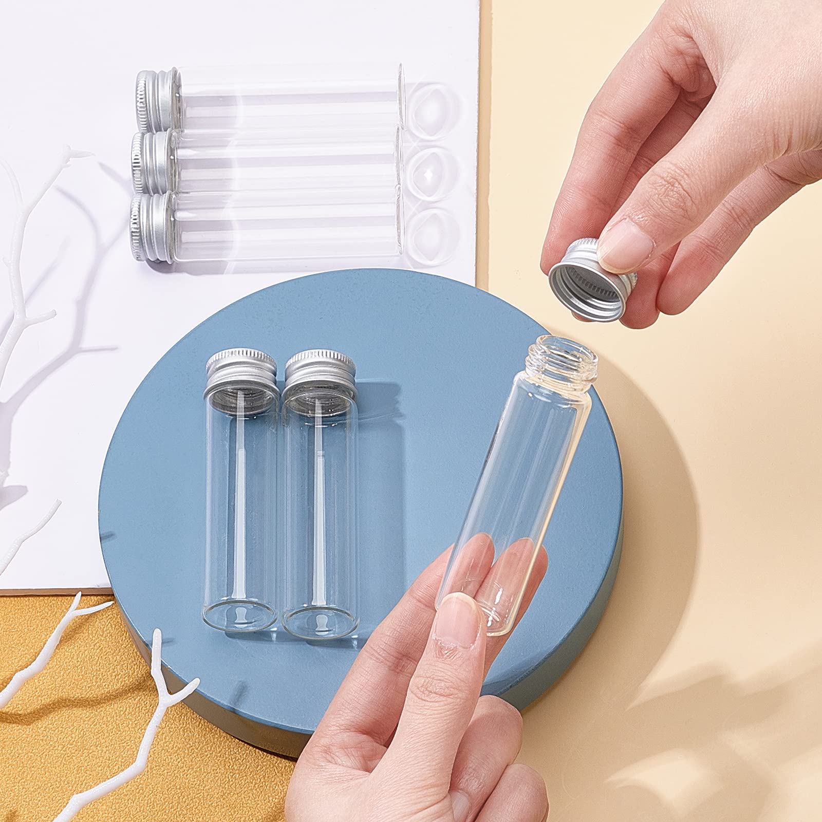 BENECREAT 20 Pz Flacone Sigillato in Vetro da 20 ml con Tappo A Vite in Alluminio Flacone Campione Liquido Trasparente per Flaconi Ornamentali in Polvere per Pillole
