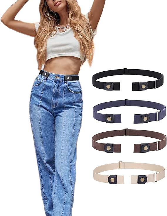 4 Pack- Buckle Free Elastic Adjustable Belt for Women & Men
