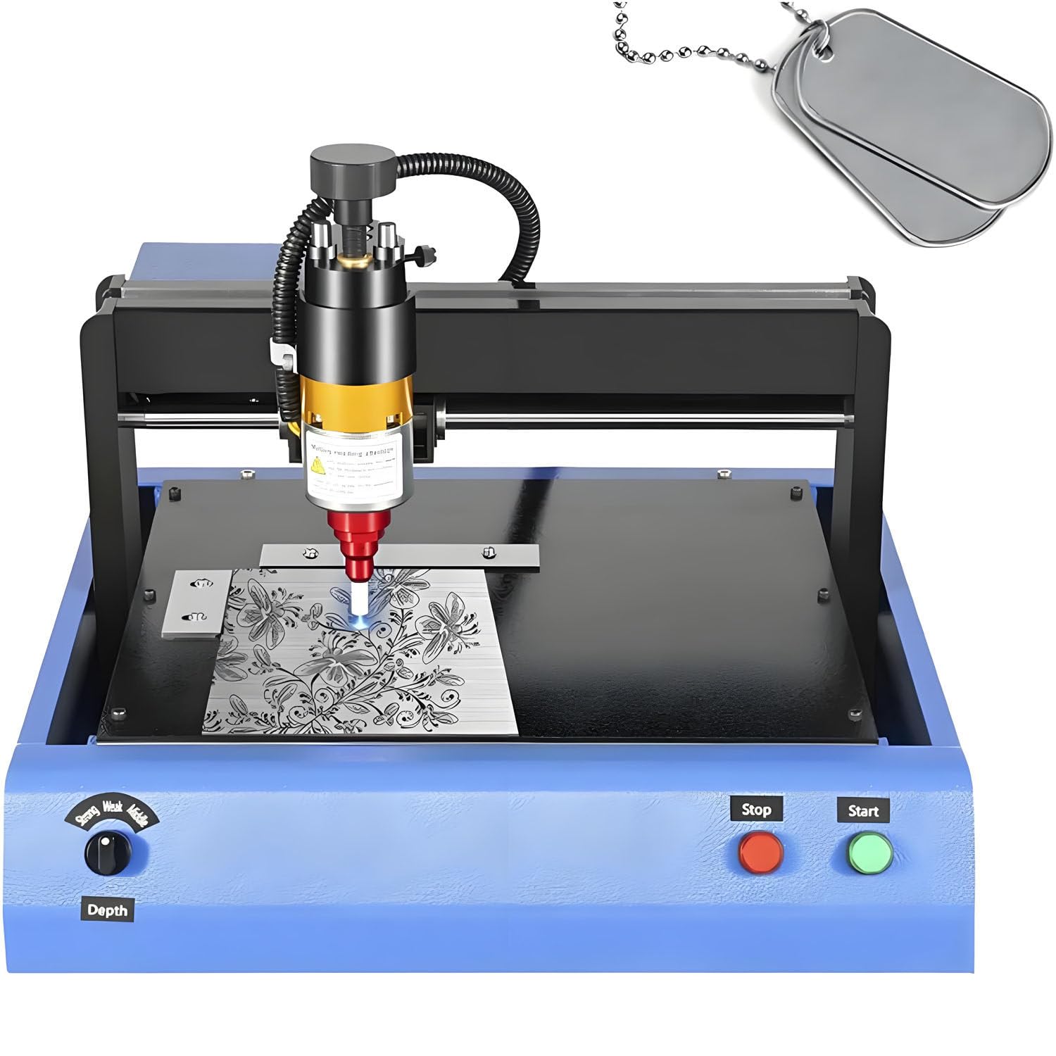 Máquina eléctrica de grabado de metal, velocidad de marcado de 2 pulgadas/s, profundidad de 0,05 a 1 mm, para señalización de señales de acero, 200 x 150 mm