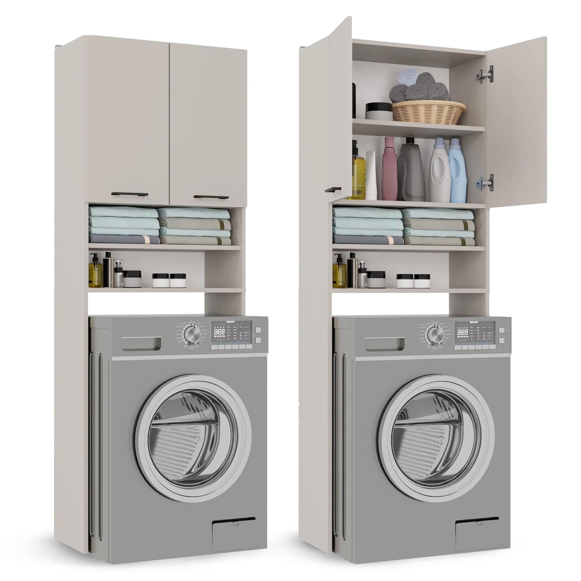 CDF Mobile da Bagno Armadio Sopra Lavatrice con Ante Corte e Ripiani Mobile Contenitore Alto Salvaspazio per Bagno Lavanderia Corridoio Garage Studio Ufficio Organizzatore Moderno – Cachemire