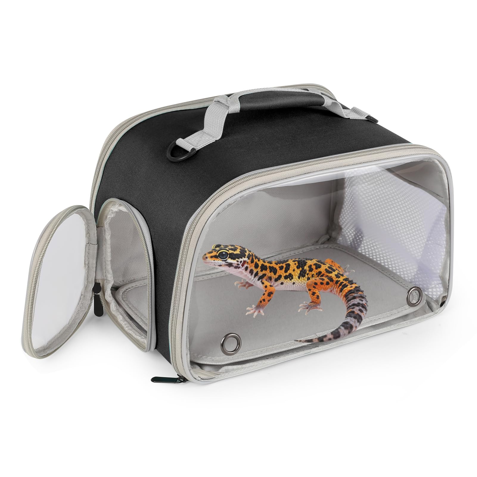 GeckoTravel Cage,Bearded Dragon Carrier Bag with Clear Window,Portable Pet Travel Carrier for Reptile,Lizard,Hamster,Rat,Bird,Turtle,Soft-Sided Transport Tote with Handle