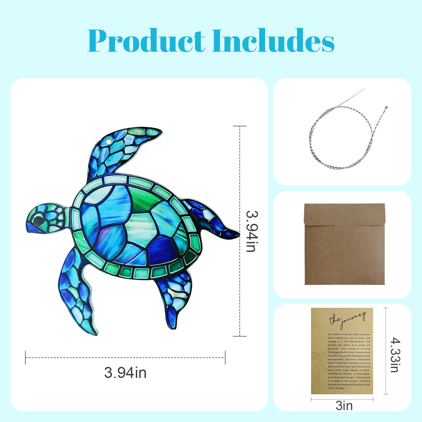 Sea Turtle Acrylic Suncatcher Ornament with Story Card,Sea Turtle Gifts Card for Friends, Beach Ornaments Valentine Birthday Graduation Gift for Friendship Women (Blue)