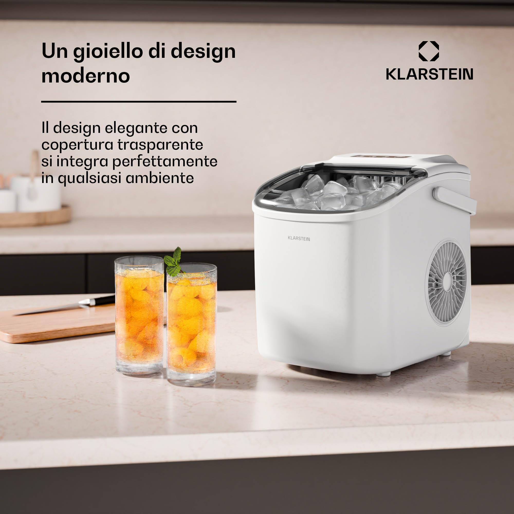 Klarstein Macchina Ghiaccio - 12kg/24h, 2 Dimensioni Cubetti, Serbatoio 1.3L, Controllo Tattile, LED Indicatori, Portatile, Ideale per Casa/Feste