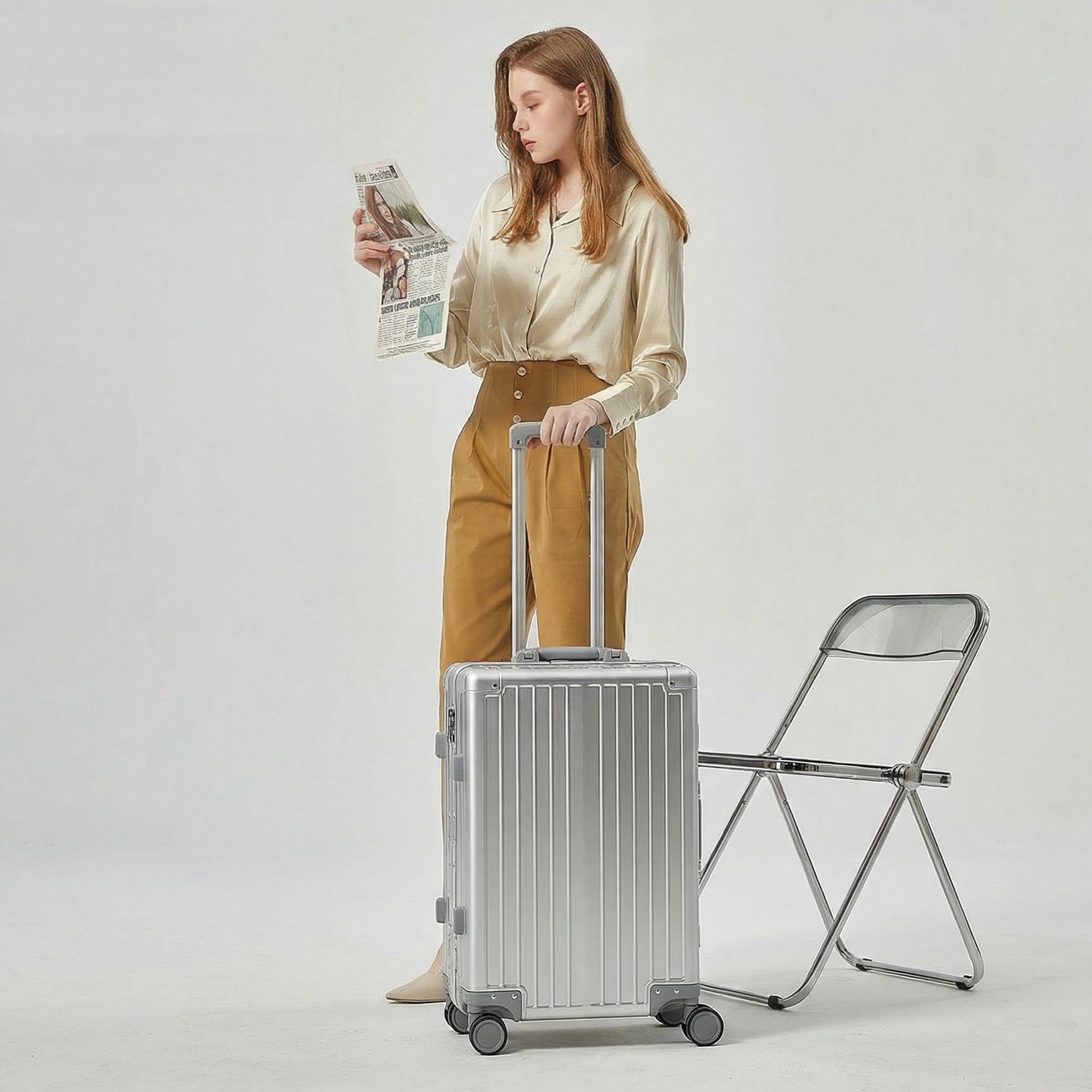 Simcat - Equipaje de mano de aluminio con ruedas giratorias, aprobado por aerolíneas, ligero, con candado TSA y ruedas silenciosas, carcasa dura, para viajes de negocios, Silver, 20in/55cm,36L