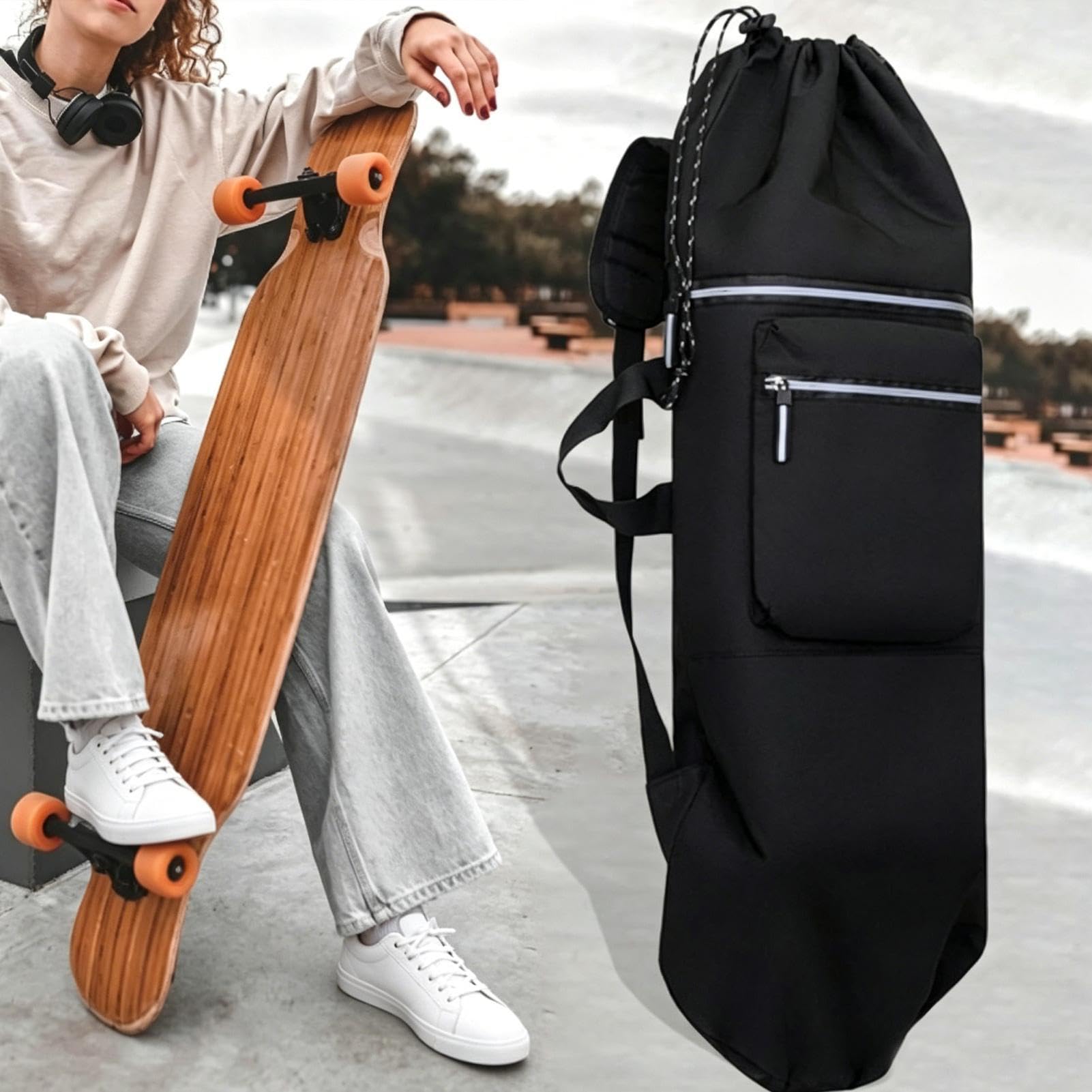 Bolsa de monopatín – Tela Oxford impermeable ajustable | Mochila multifuncional para monopatín bolsa de hombro para almacenamiento | Viajes, patinaje sobre ruedas, viajes, uso al aire libre, hombres y