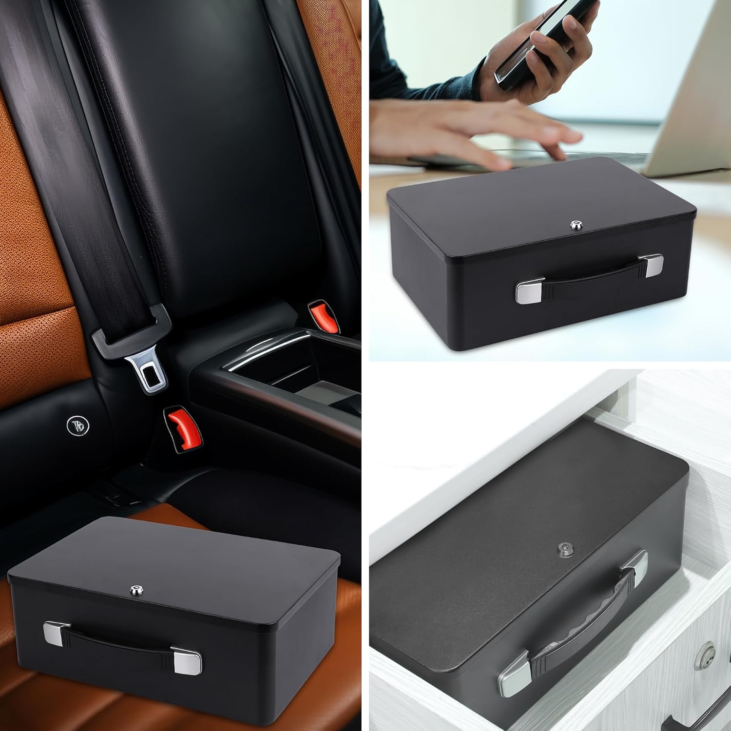 Fireproof Document Box with Key Lock, Fire Resistant Safe Storge Box Security Chest for Valuables, Documents, Passport, Cash, Pistols, Exterior Size 12.7 x 8.7 x 4.6 Inch