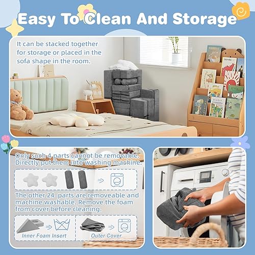 Miniatura 6 de GGIB Sofá modular de juego para niños, 28 piezas, sofá de espuma para niños pequeños, fortaleza de construcción para sala de juegos, juego creativo