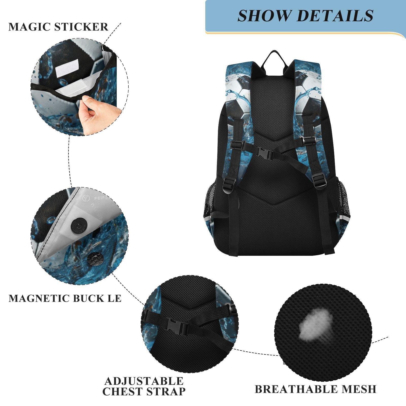 Fútbol De Agua Azul Fresco Mochila Escolar para Estudiantes, Mochilas para Niños, para Viajes y Adolescentes