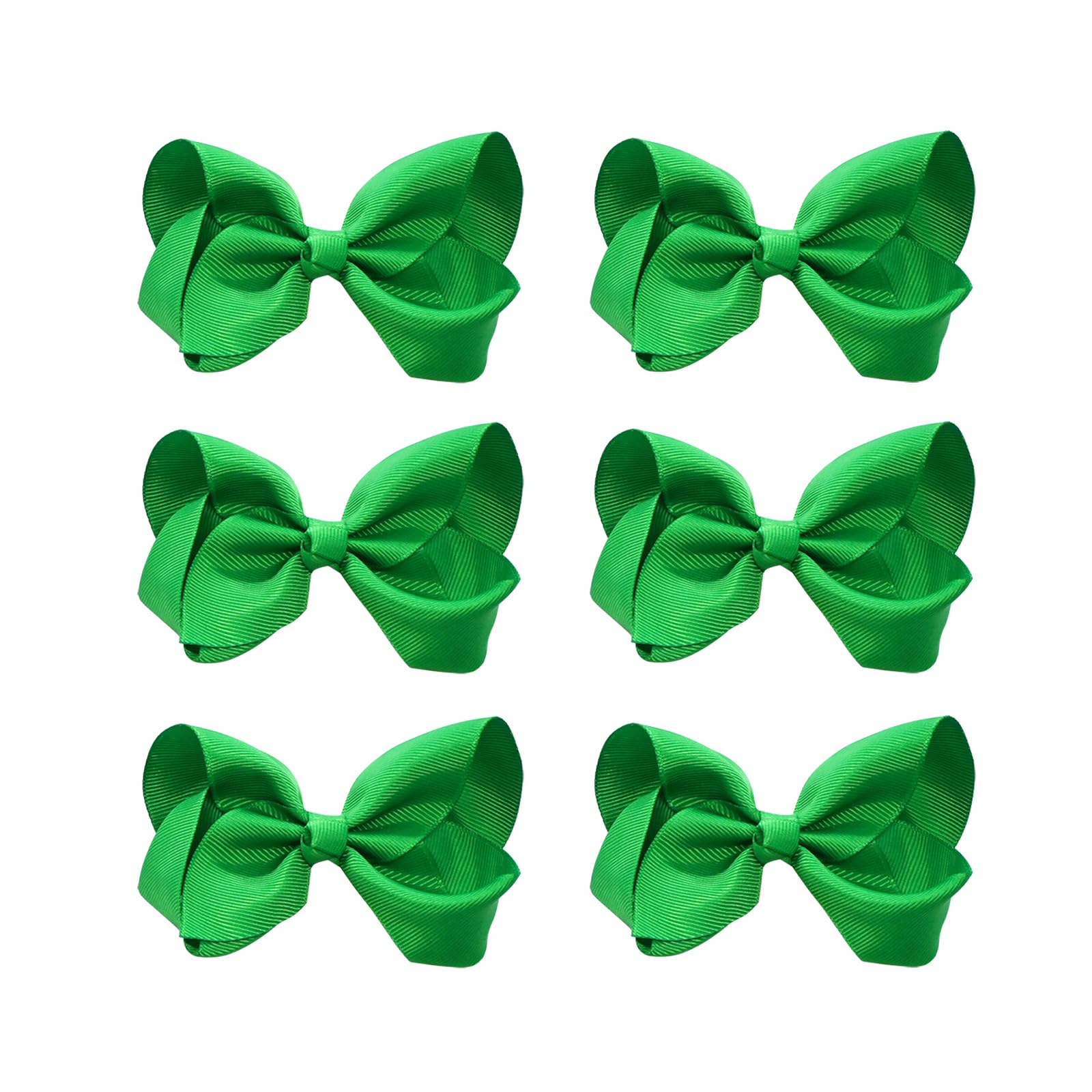 JUCCPUL 6 PCS 3' Hair Bows Clips for Girls Alligator Clips Grosgrain Ribbon Hair Accessories Toddler Bows for Girls Kids-Green
