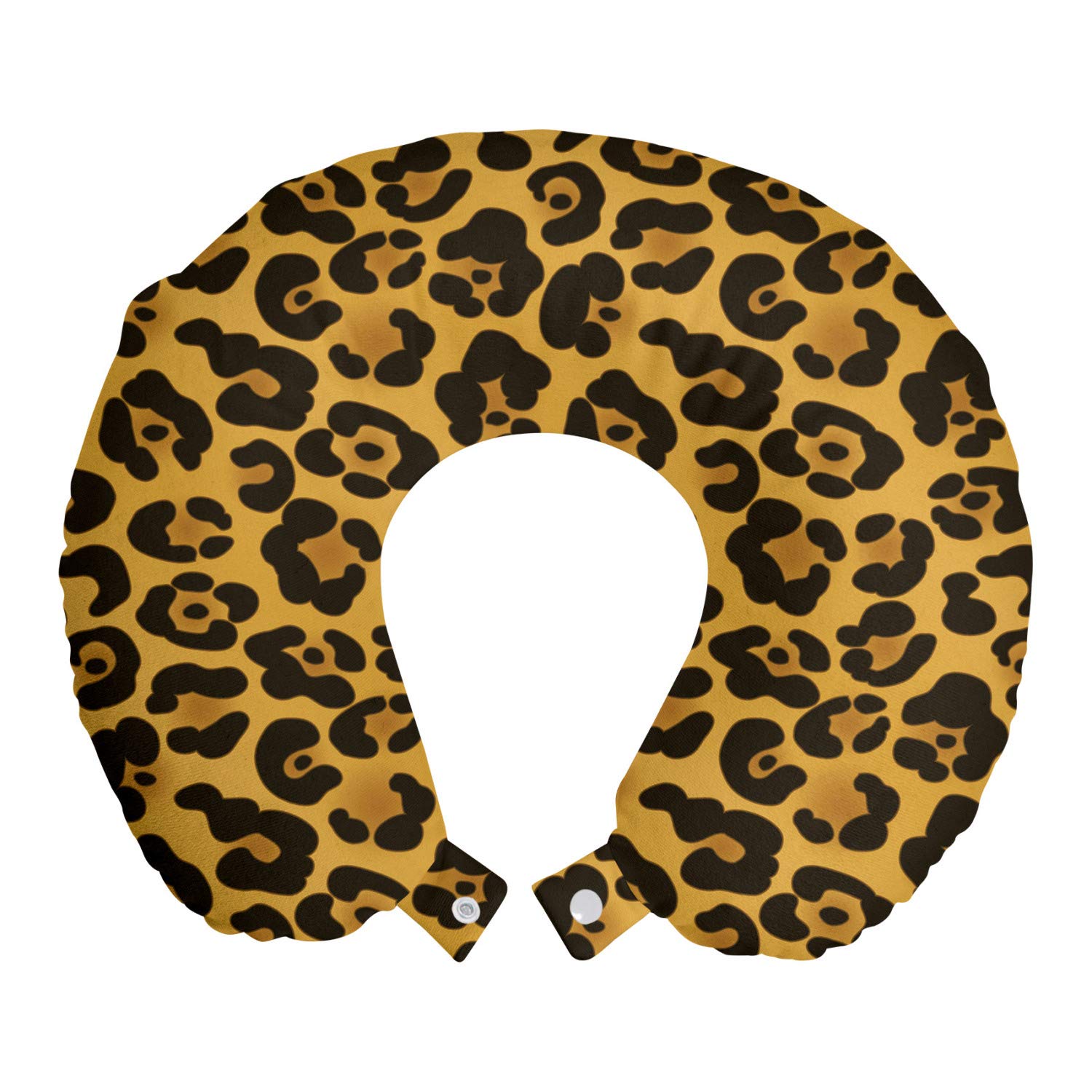 Ambesonne Leopard Print Travel Pillow Neck Rest, Rhythmic Pattern of Natural Animal Skin Wild Cats, Memory Foam Traveling Accessory for Airplane and Car, 12