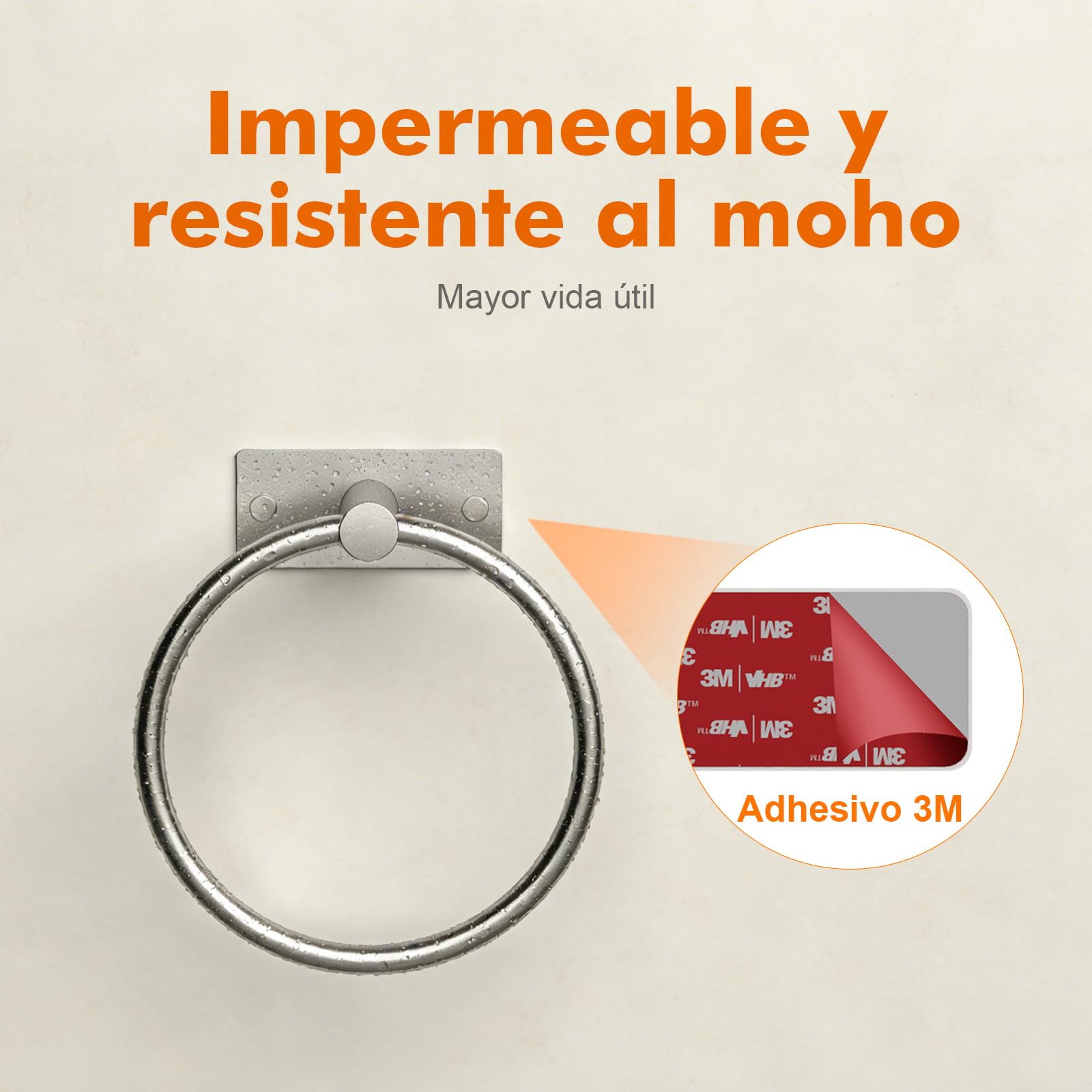 Ibergrif M34455A Toalleros Adhesivo, Dos métodos de instalación (Adhesivo y Perforación), Toallero de Anilla Baño Sin Taladro, Acero Inoxidable, Cepillado — view 6