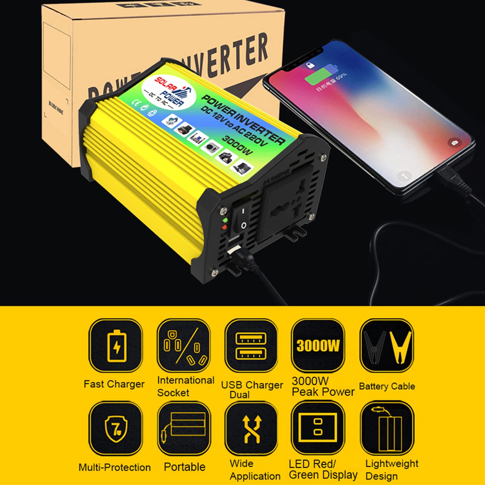 Starter-Solarpanel | Komplettset Solarmodule für Wohnmobil – Kombi-Solarwechselrichter, Ladegerät 30 A, Wechselrichter 3000 W, intelligentes Laden und Entladen, Panel
