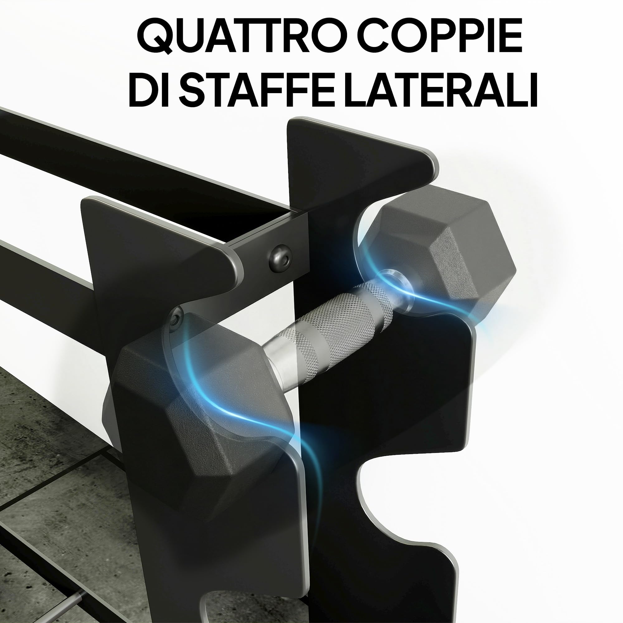 SPORTNOW Porta Pesi Palestra Casa a 4 Ripiani, Rastrelliera Manubri in Acciaio, Supporto per Manubri e Kettlebell, Salvaspazio per Palestra Domestica, Capacità 200 Kg, Nero