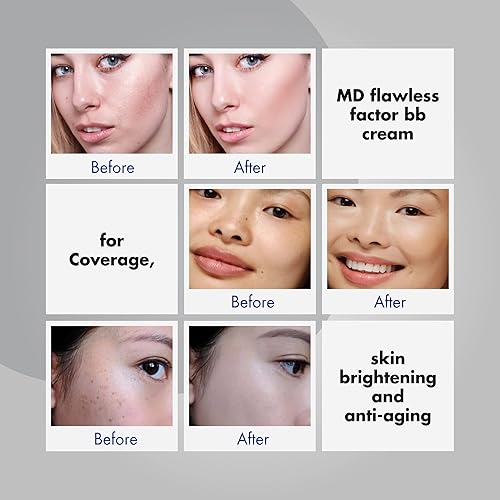 Miniatura 6 de MD Crema BB Flawless Factor para cobertura facial brillo de la piel brillo y antienvejecimiento crema antiarrugas hidratante tintado con protección