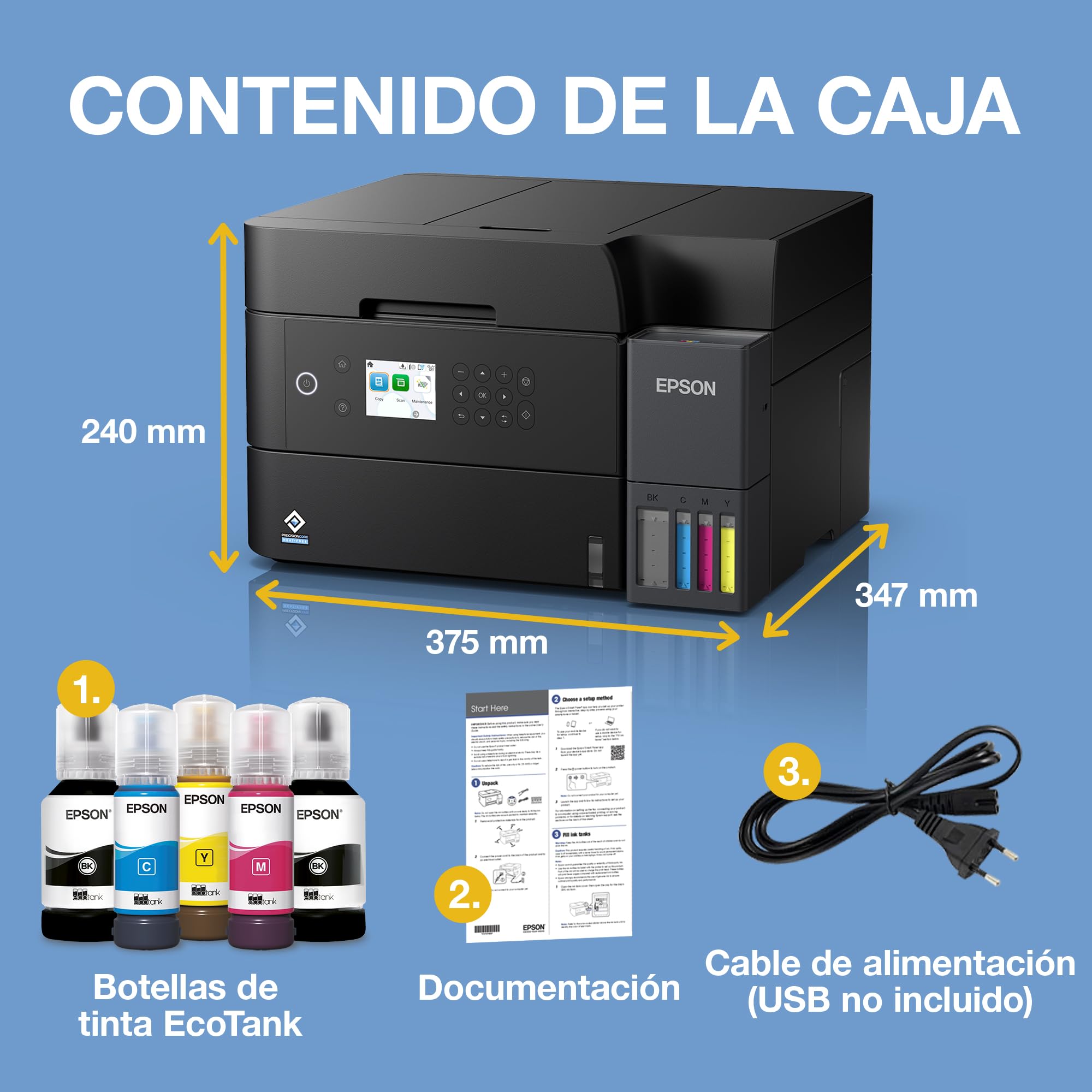 Epson EcoTank ET-3950 Impresora de Depósito de Tinta Wi-Fi A4 Doble Cara Imprimir Copiar Escanear Pantalla LCD 6,1cm ADF 30 Hojas Tinta Incluida
