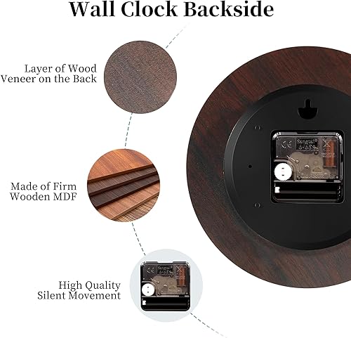 Miniatura 4 de Reloj de pared rústico retro de playa floral azul madera reloj redondo funciona con pilas, silencioso, sin tictac, flores en botella de vidrio,