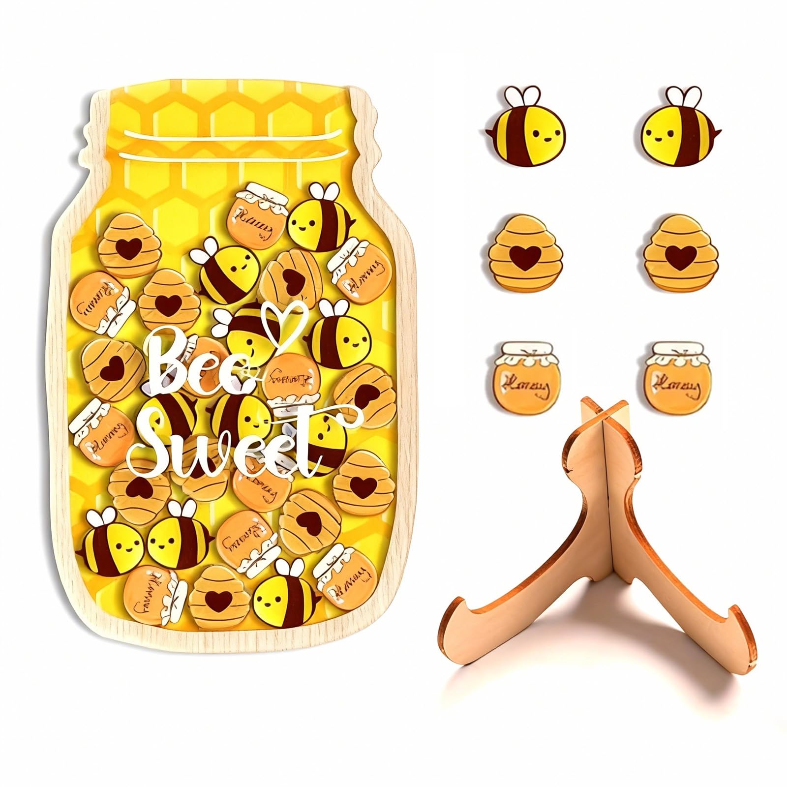 BSITSSS Reward Jar Little Bees, Wooden Reward Jar With Tokens, Cute Bees Theme Rewards Chart for Behaviour Incentive Home School Classroom Teacher Parent