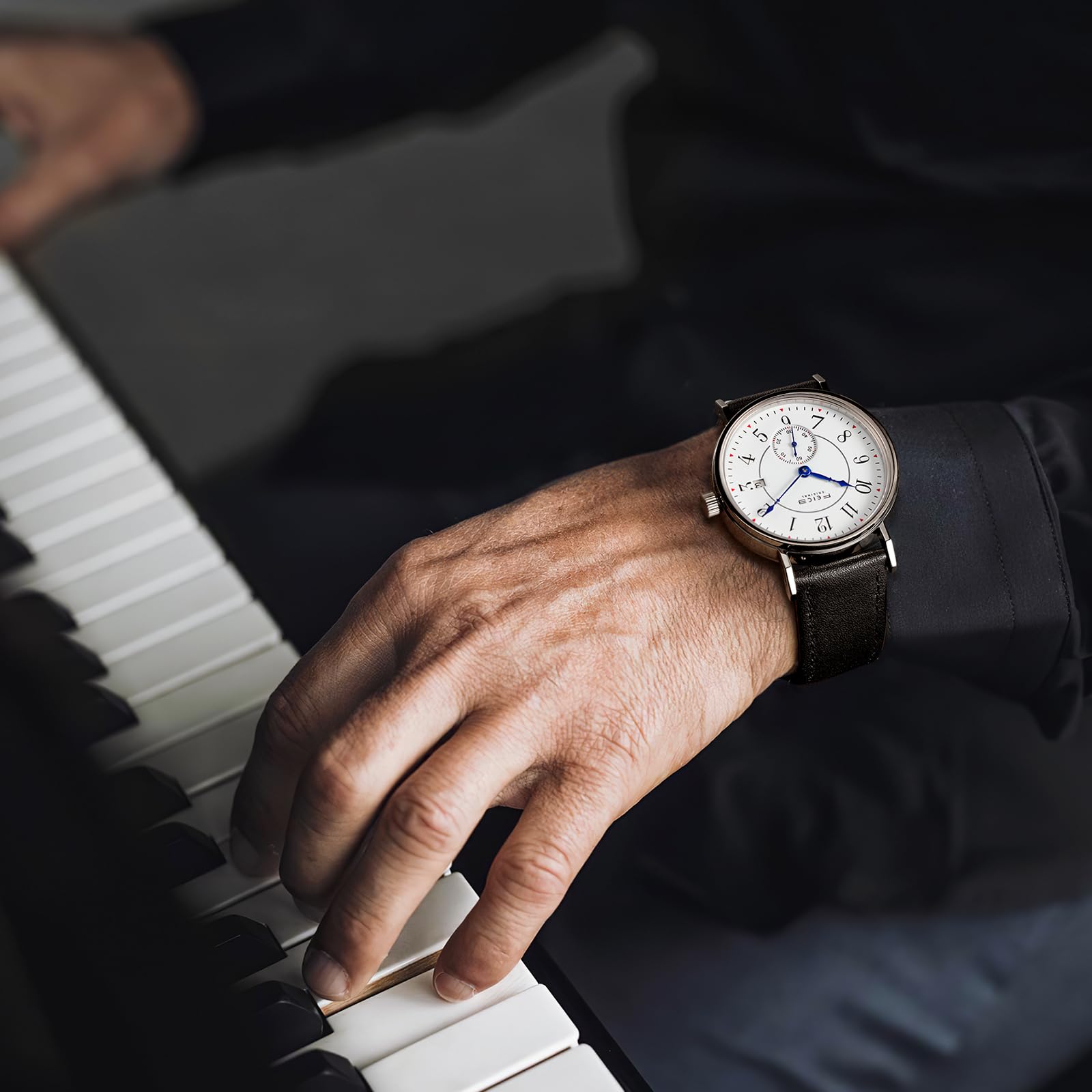 FEICE FM211 Unisex Uhr Mechanische mit Saphirglas Lederarmband Ø38mm | Automatikwerk Armbanduhr, Arabische Ziffernanzeige, Sekundenanzeige-Hilfszifferblatt
