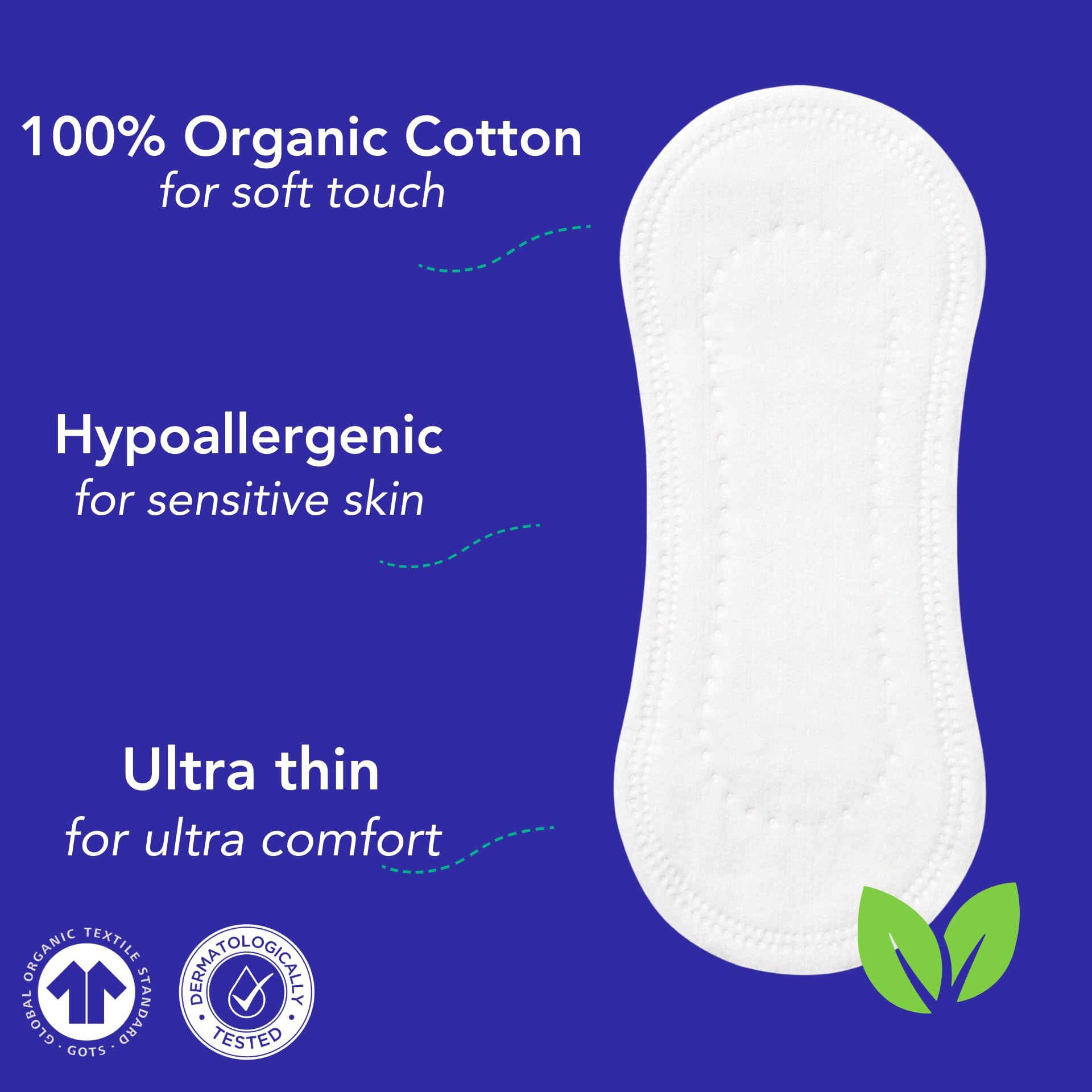 Marlow 100% Organic Cotton Top Sheet Liners with Biodegradable Wrapping, Plastic Free, Fragrance Free, Chlorine Free, Toxin Free, Hypoallergenic, Ultra Thin, Leak Proof, 72 Count