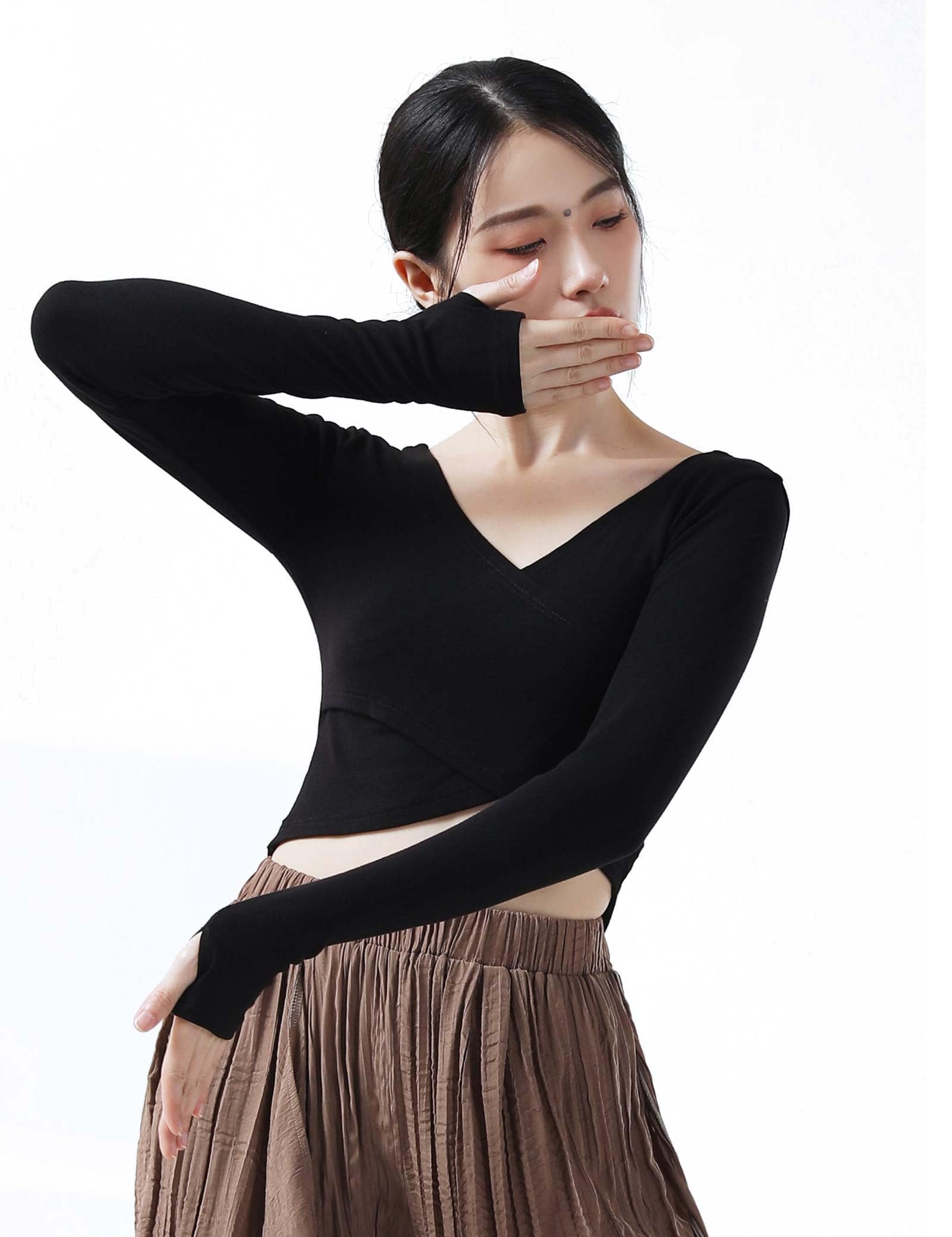 Avrigirl Crop Black Y2K Shirts Ballet Sweater Wrap Tops for Teen Girls, 2 Wearings Dance Unershirts for Yoga, Athletic, Workout
