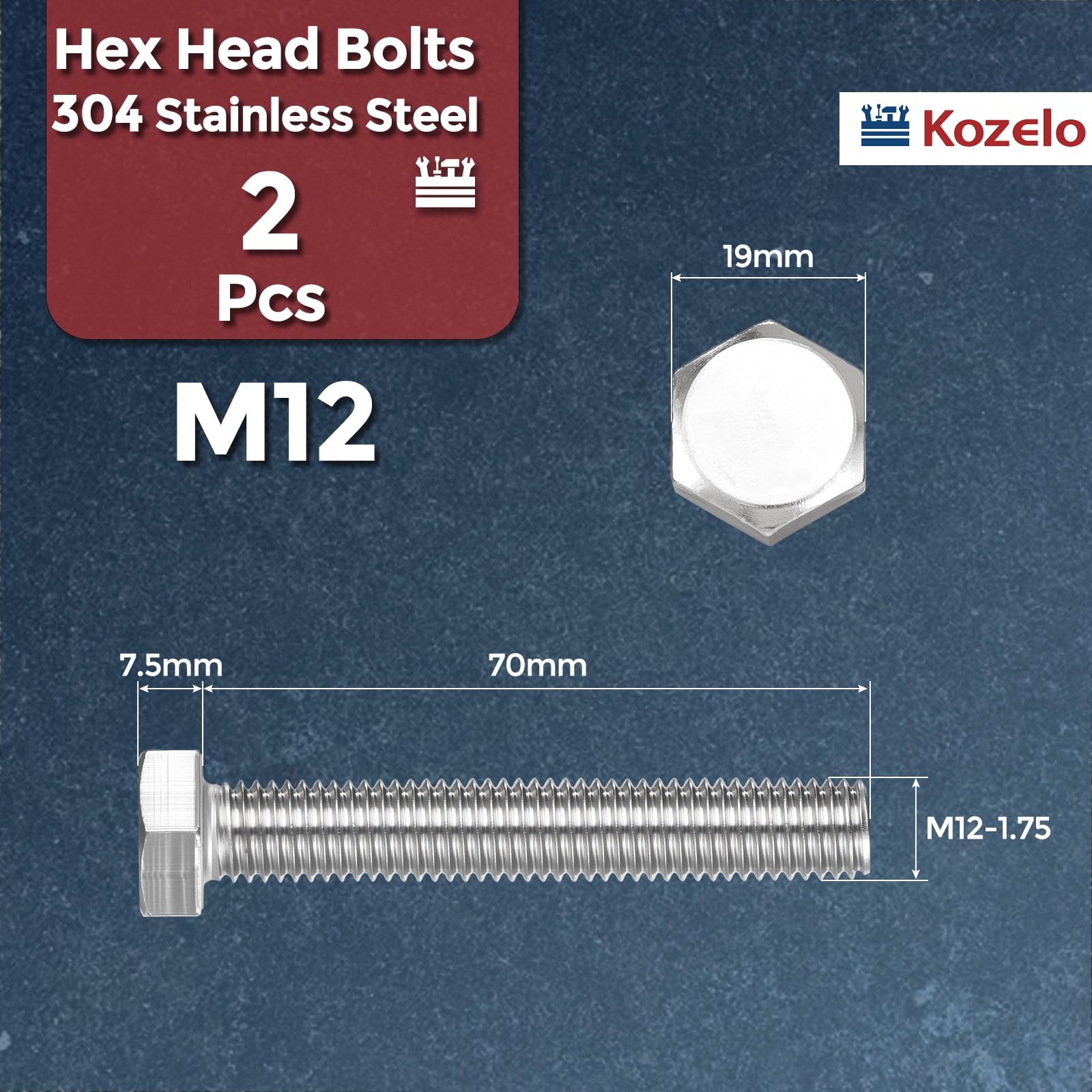 Kozelo 2 Pcs Hex Head Screws Bolts - Image 2